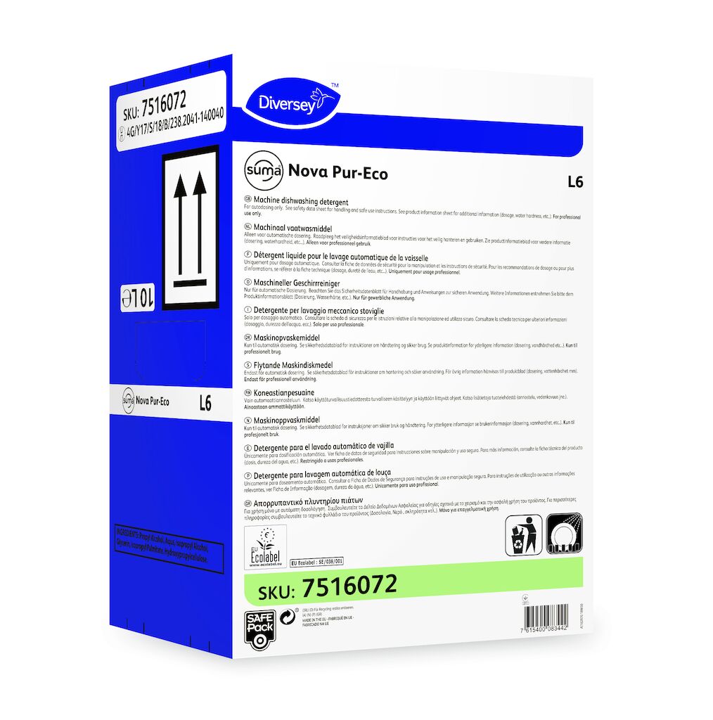 Suma Nova Pur-Eco L6 10L - Detergente liquido per lavaggio meccanico stoviglie per acque dure