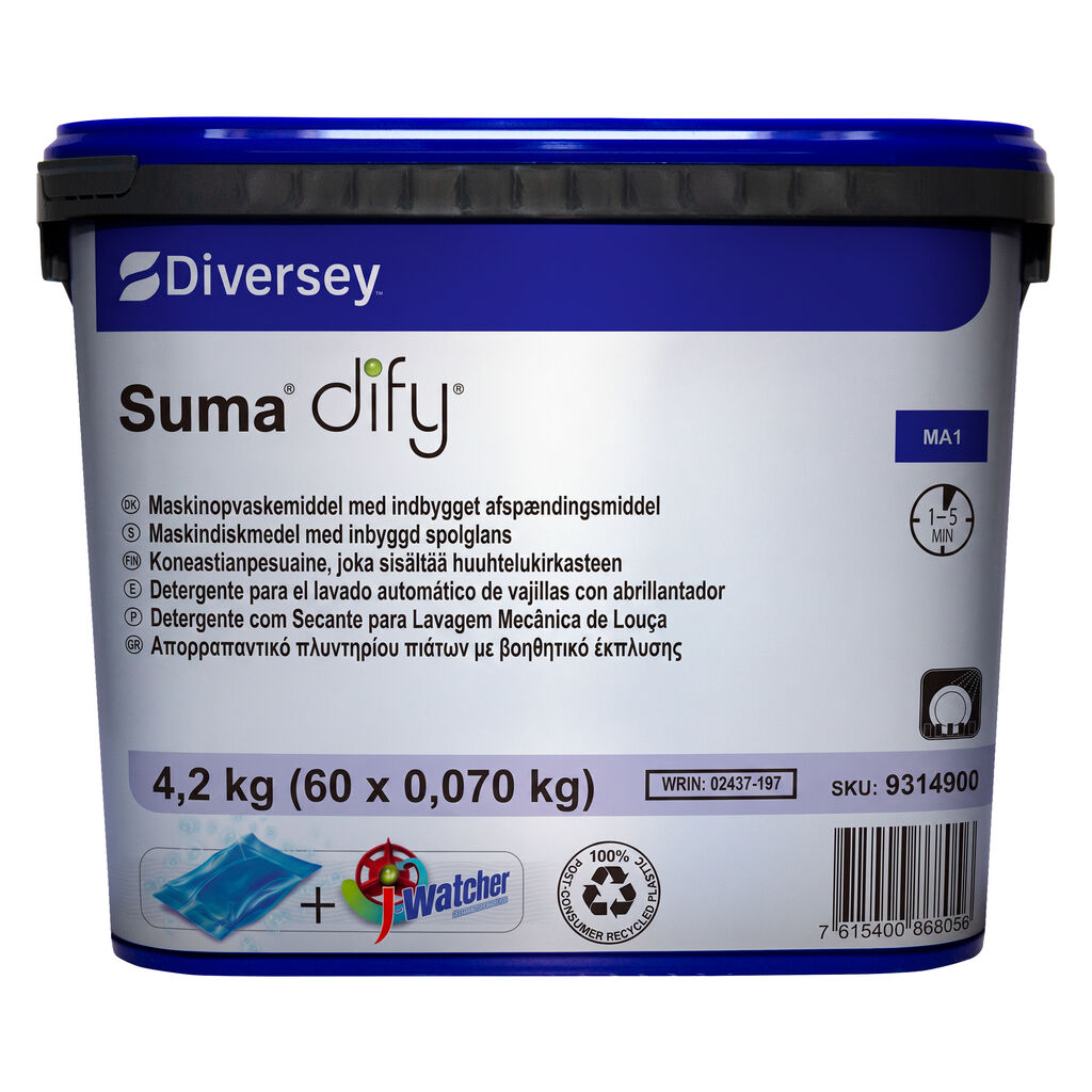 Suma DIFY MA1 60x0.07kg - Detergente para el lavado automático de vajillas con abrillantador en bolsitas solubles
