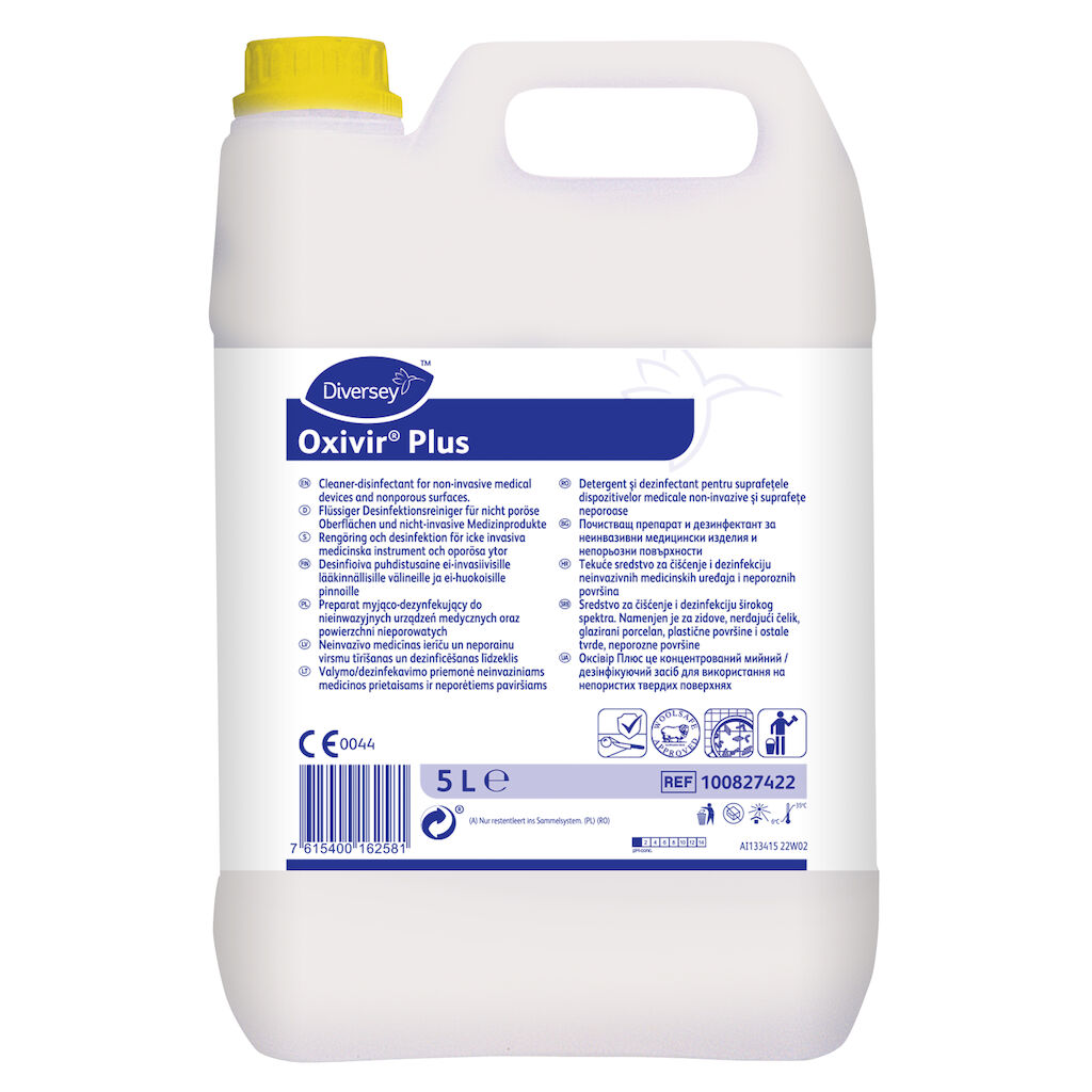 Oxivir Plus 2x5L - Detergent și dezinfectant lichid concentrat pentru dispozitive medicale non-invazive și suprafețe lavabile non-poroase