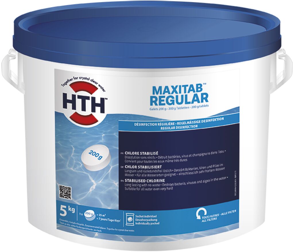 HTH MAXITAB REGULAR 5kg - Chlor stabilisiert - reguläre Desinfektion, 200 g Tabletten