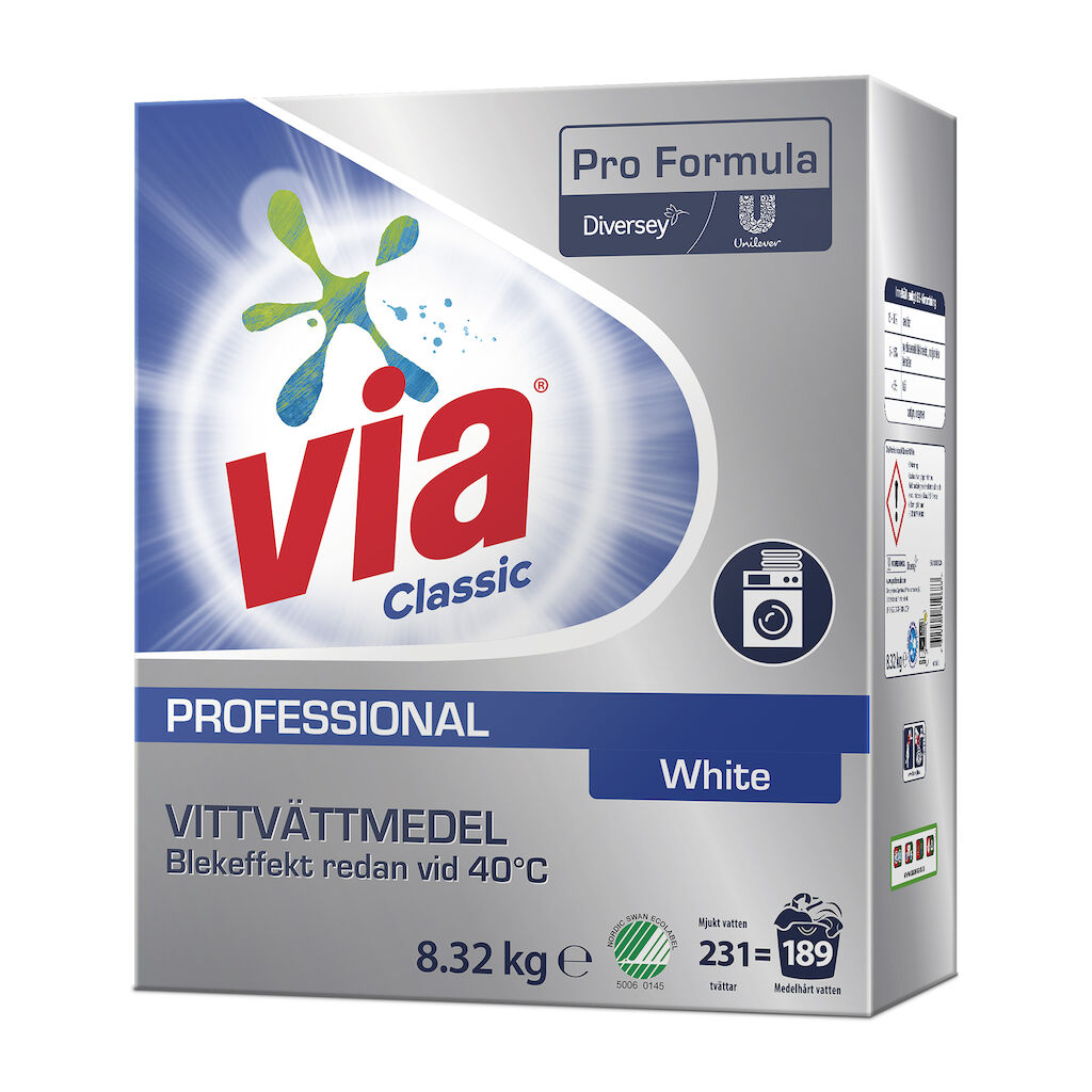 Via Pro Formula Classic White 8.32kg - Effektivt och drygt pulvertvättmedel för vittvätt.