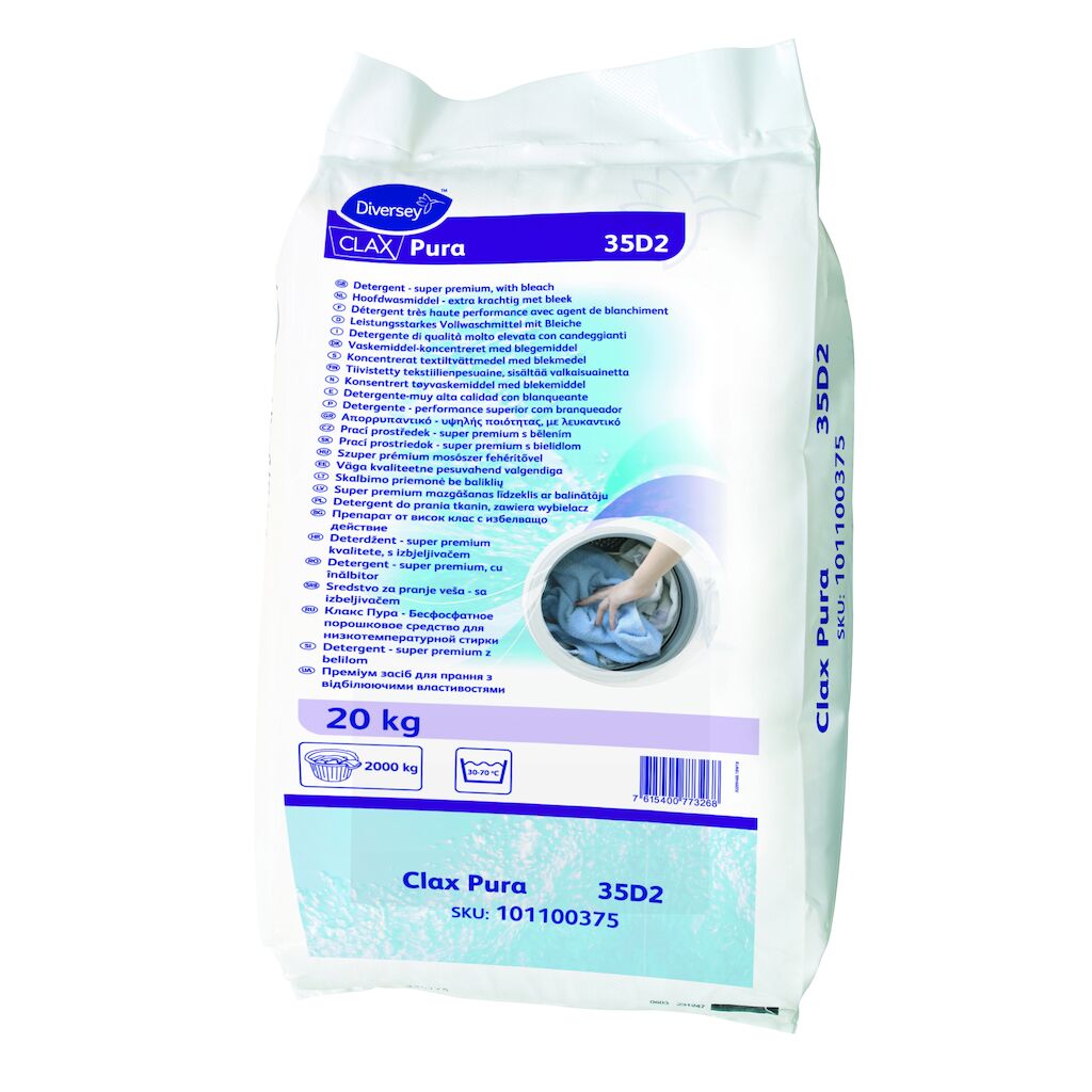 Clax Pura 35D2 20kg - Detergente atomizado enzimático con blanqueante químico sin fosfatos para el lavado