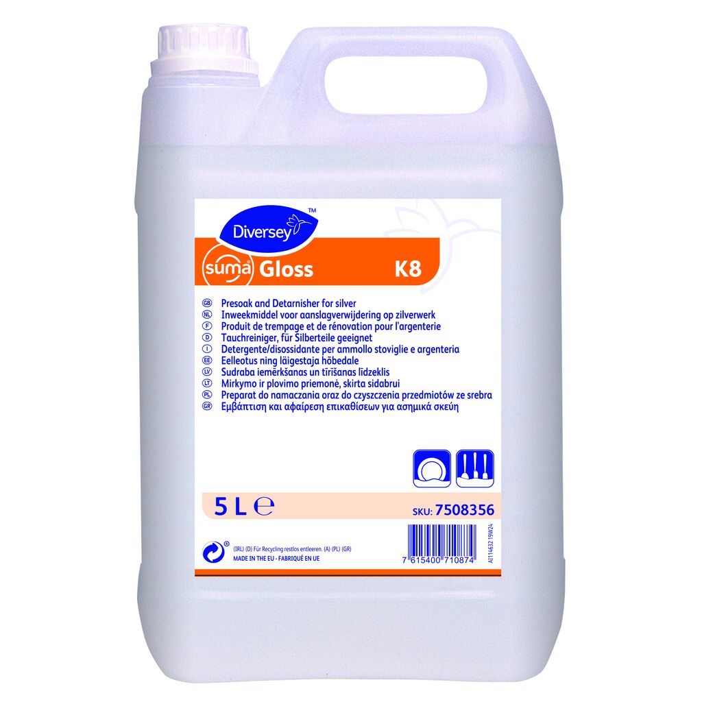 Suma Gloss K8 2x5L - Flüssiger, für Silberteile geeigneter Bestecktauchreiniger