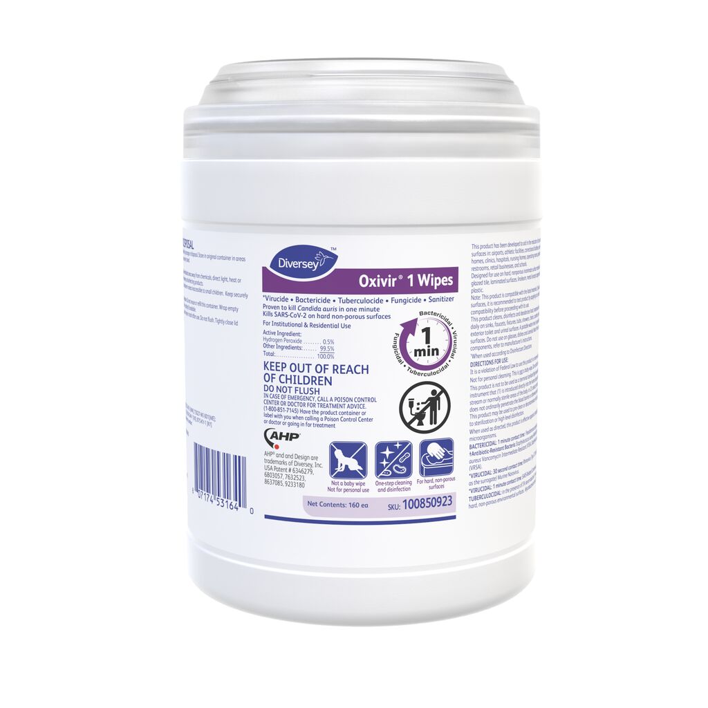 Oxivir® 1 Wipes, 160ea, 12/CT - *Virucidal • Bactericidal • Fungicidal • Tuberculocidal