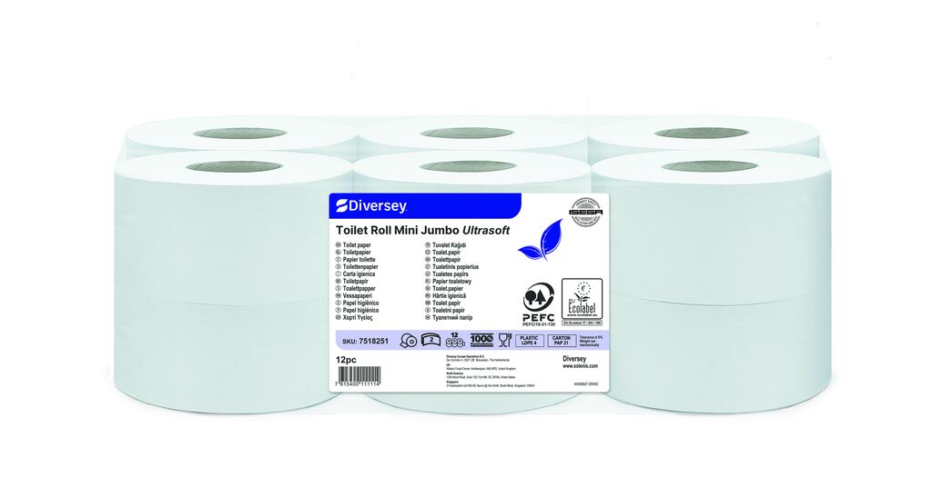 Toilet Roll Mini Jumbo Ultrasoft 12x12pz - 145 m / Ø 19 cm - Bianco /-a