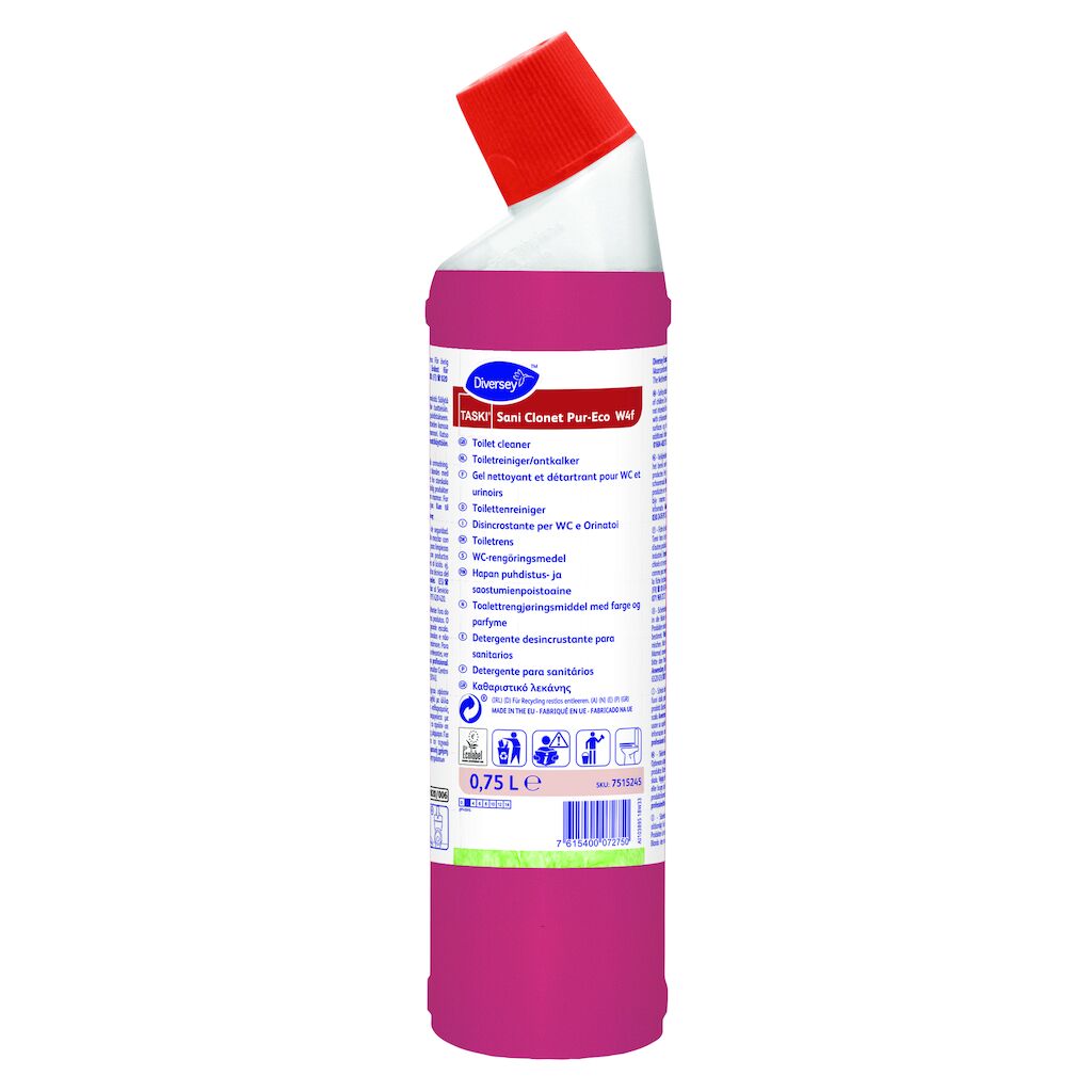 TASKI Sani Clonet Pur-Eco W4f 6x0.75L - Disincrostante per WC e Orinatoi. Conforme ai requisiti CAM 2021 in ambito civile e sanitario.