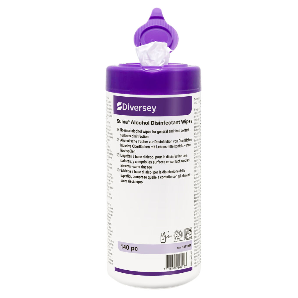 Suma Alcohol Disinfectant Wipe 6x140pc - 167 x 130 mm - Lingettes désinfectantes à l’alcool, composées à 100 % de matériaux végétaux, pour surfaces dures - sans rinçage.