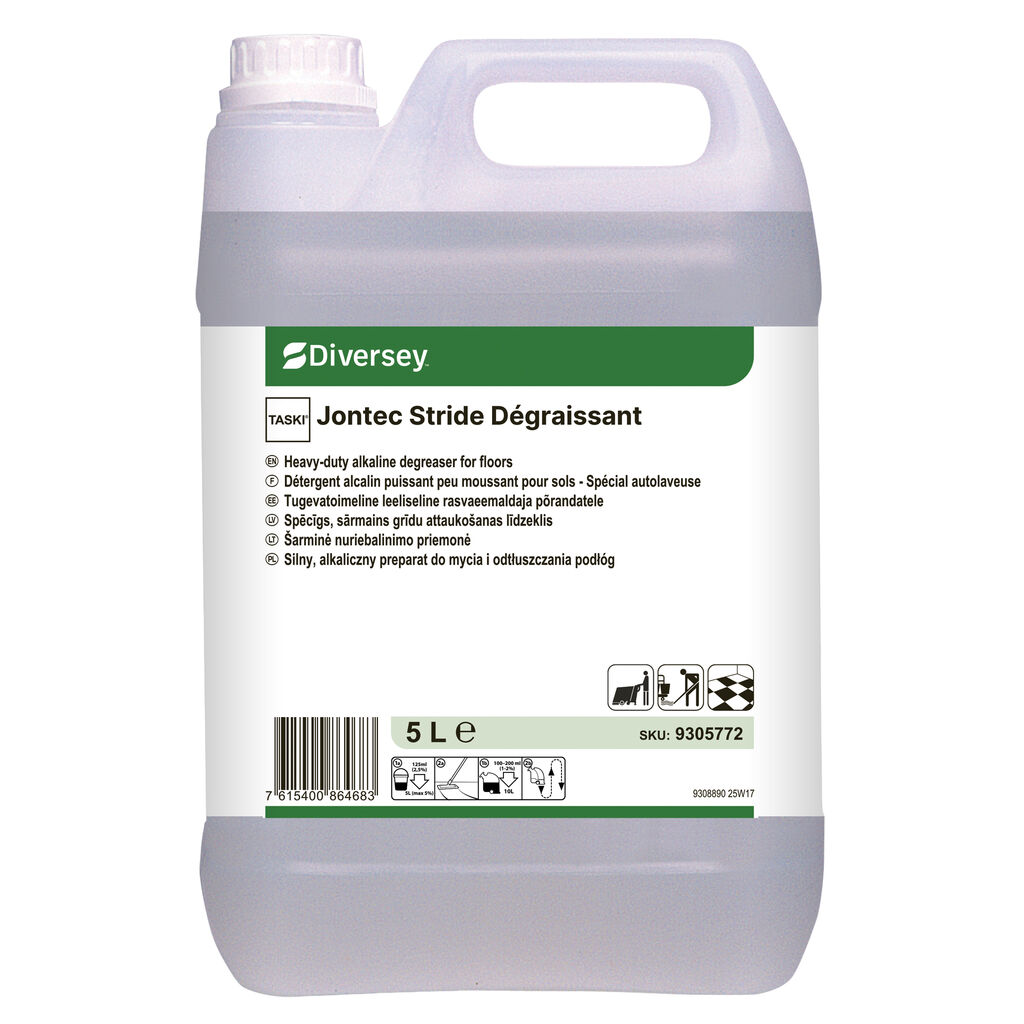 TASKI Jontec Stride Dégraissant 2x5L - Détergent alcalin puissant peu moussant pour sols – Spécial autolaveuse