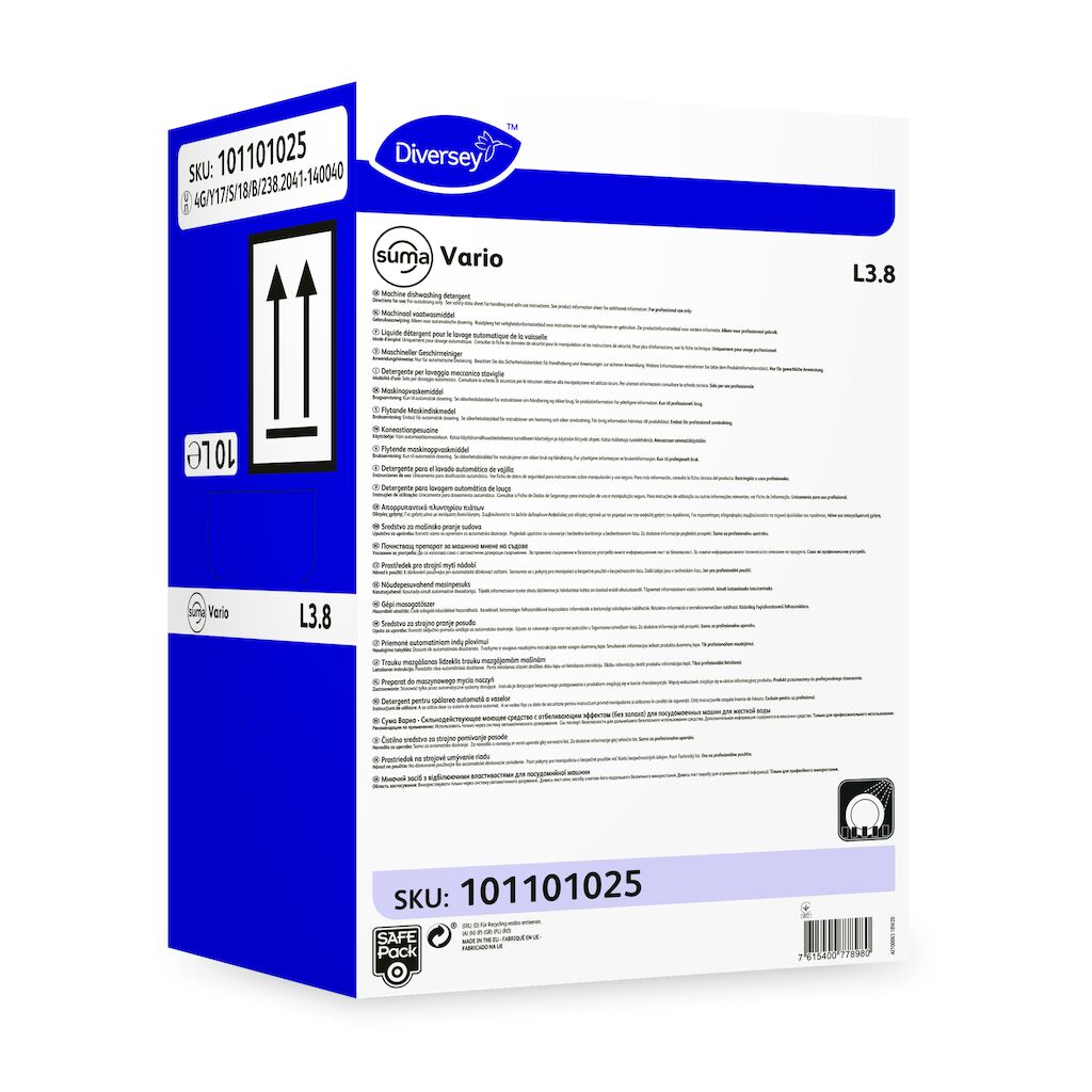 Suma Vario L3.8 10L - Détergent puissant liquide avec agents de blanchiment non-odorants pour la vaisselle en machine, en eau dure