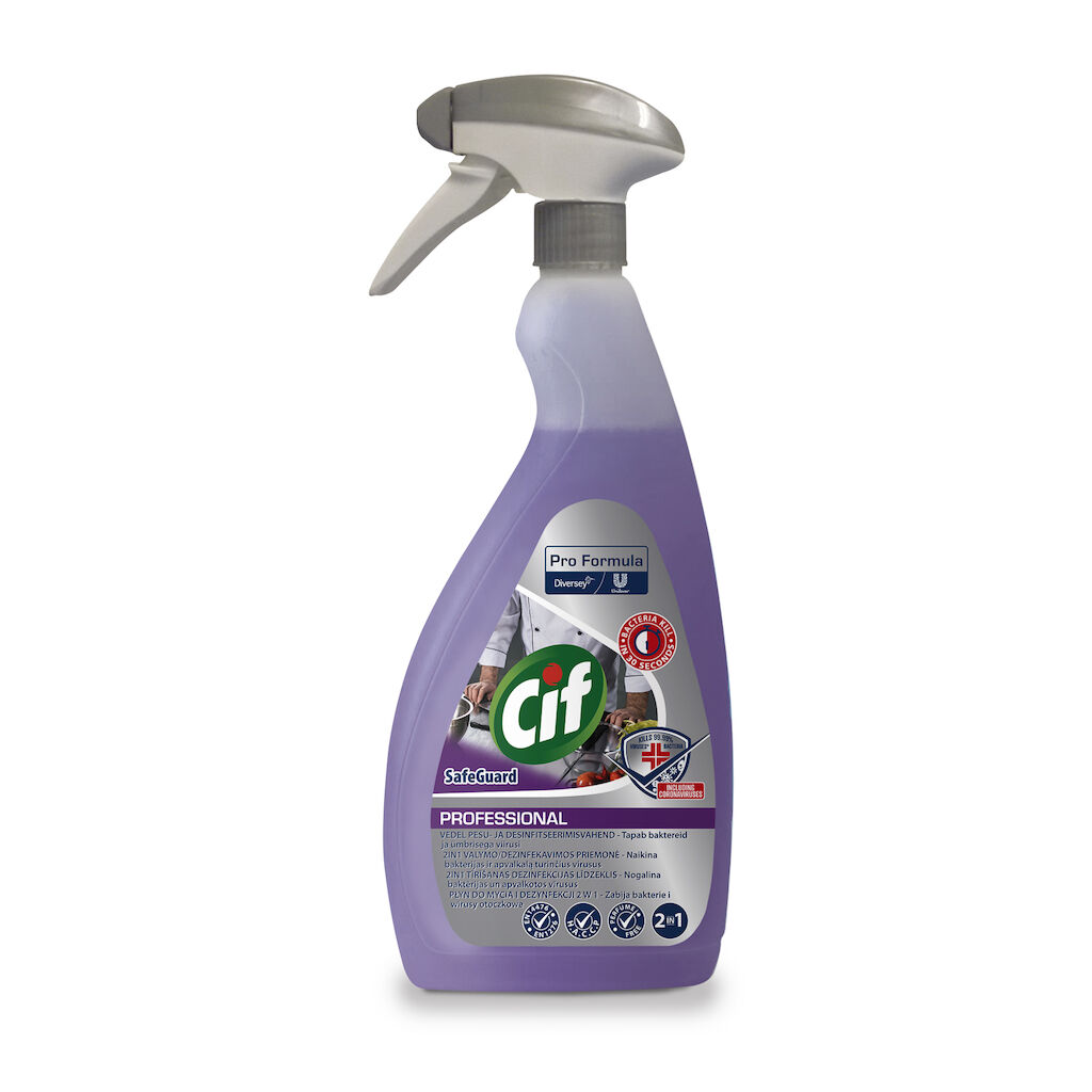 Cif Pro Formula Safeguard 2in1 Cleaner Disinfectant 6x0.75L - Połączony środek czyszcząco-dezynfekujący, który eliminuje bakterie i wirusy osłonkowe (w tym koronawirusy).