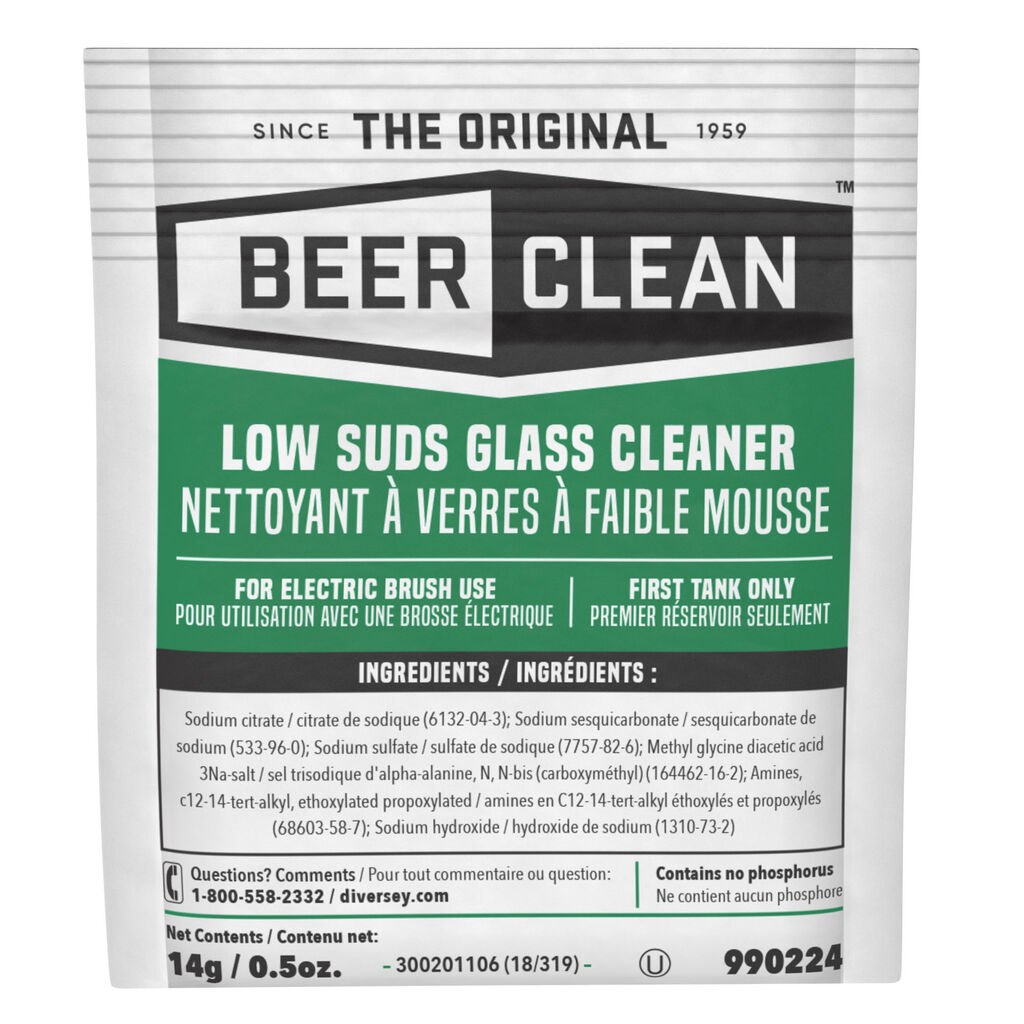 Beer Clean® Low Suds Glass Cleaner, 0.5oz, 100/CT - Nettoyant pour vitres à faible mousse