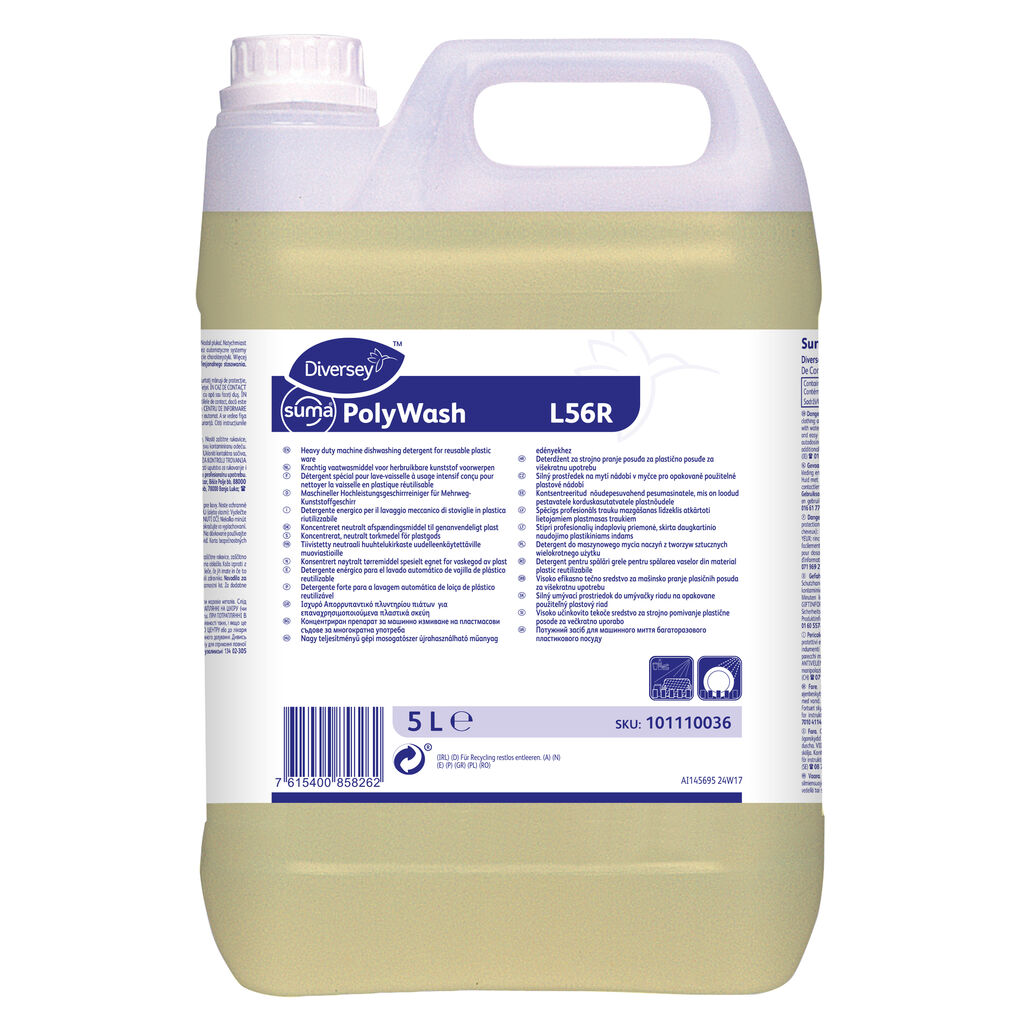 Suma Polywash L56R 2x5L - Απορρυπαντικό πλυντηρίου πιάτων βαρέως τύπου για επαναχρησιμοποιούμενα πλαστικά σκεύη
