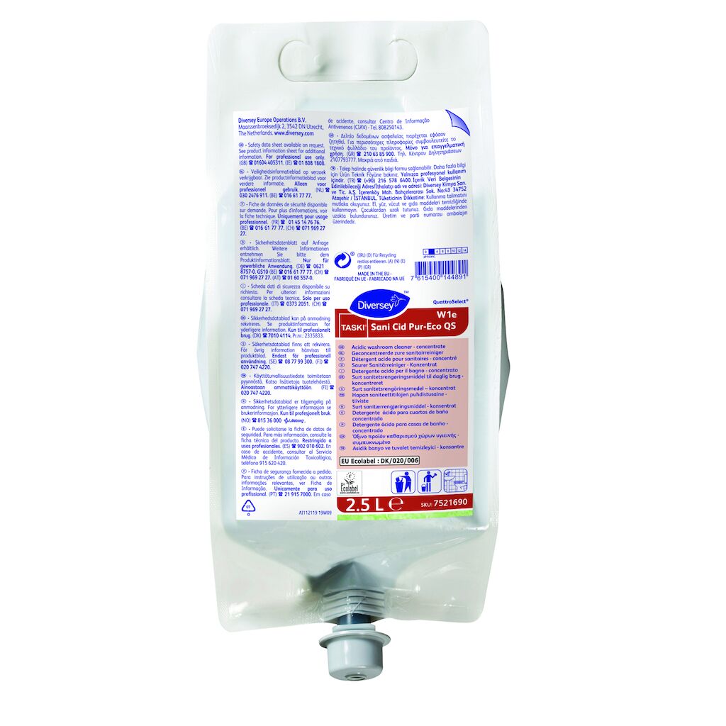 TASKI Sani Cid Pur-Eco QS 2x2.5L - Preparat concentrat pentru curățarea grupurilor sanitare, compatibil cu apa dură