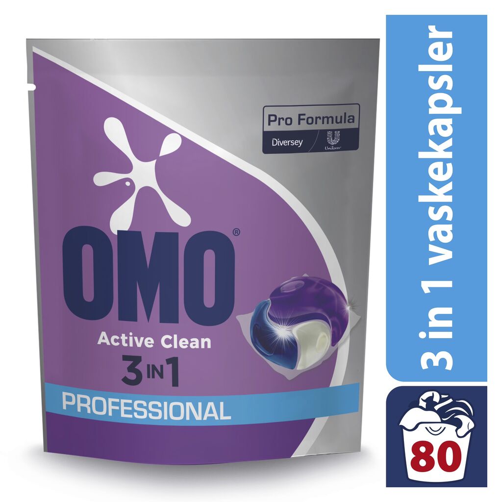 Omo Professional Active Clean 3in1 Capsules 4x80stk. - 3 i 1-vaskekapsler med tredobbelt effekt