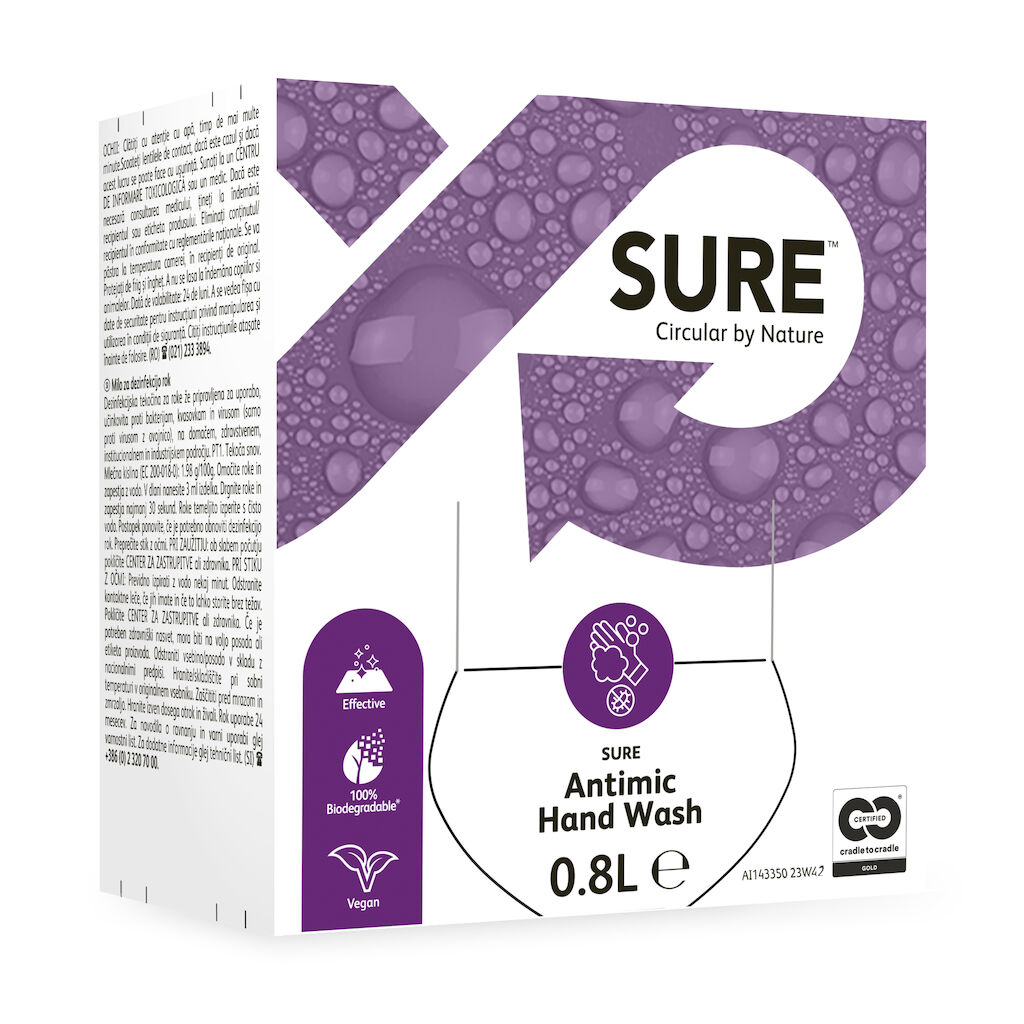 SURE Antimic Hand Wash 6x0.8L - Săpun antibacterian pentru mâini fără parfum și coloranți