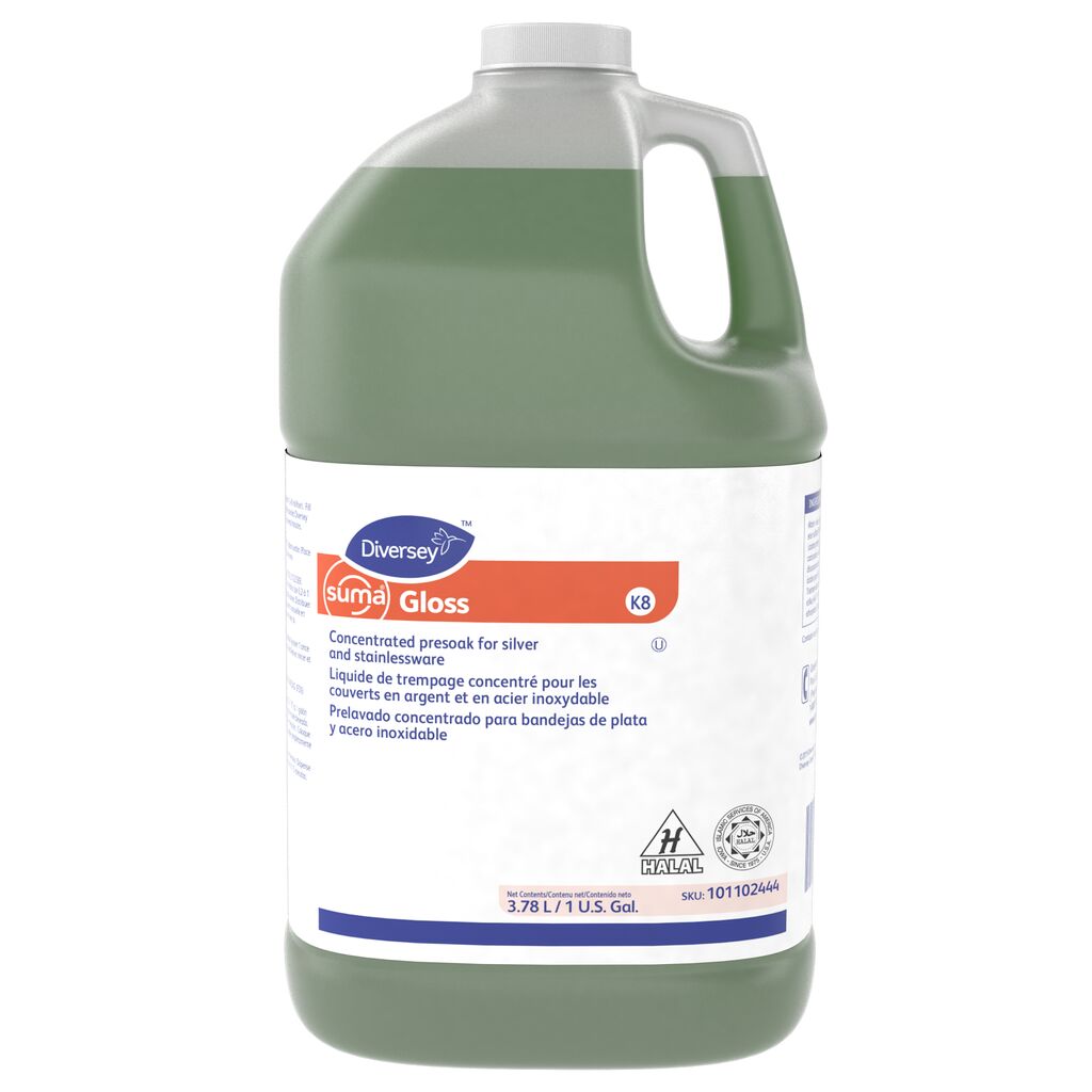 Suma® Gloss K8 K8, 1gal, 4/CT - Concentrated presoak for silver and stainlessware