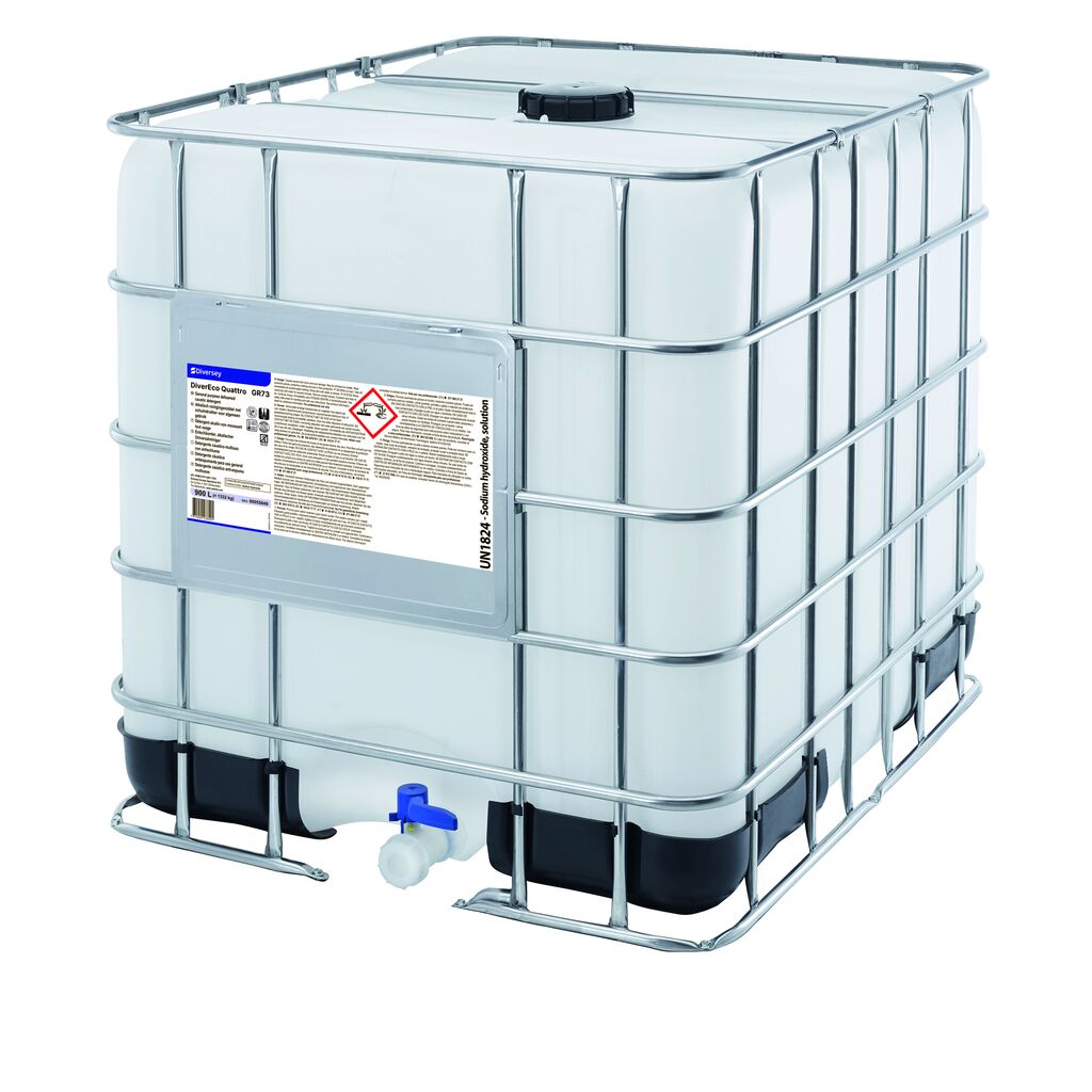 Divereco Quattro GR73 900L - Détergent alcalin non moussant tout usagePartie intégrante de la gamme DiverEco : notre gamme de formulations contenant de la soude caustique certifiée ISCC, fabriquée à partir d'énergies 100 % renouvelables. En utilisant des énergies renouvelables , ces formulations réduisent l'empreinte carbone en diminuant les émissions totales de CO₂, tout en conservant les excellentes performances de nettoyage dont ont besoin les entreprises du secteur agroalimentaire.