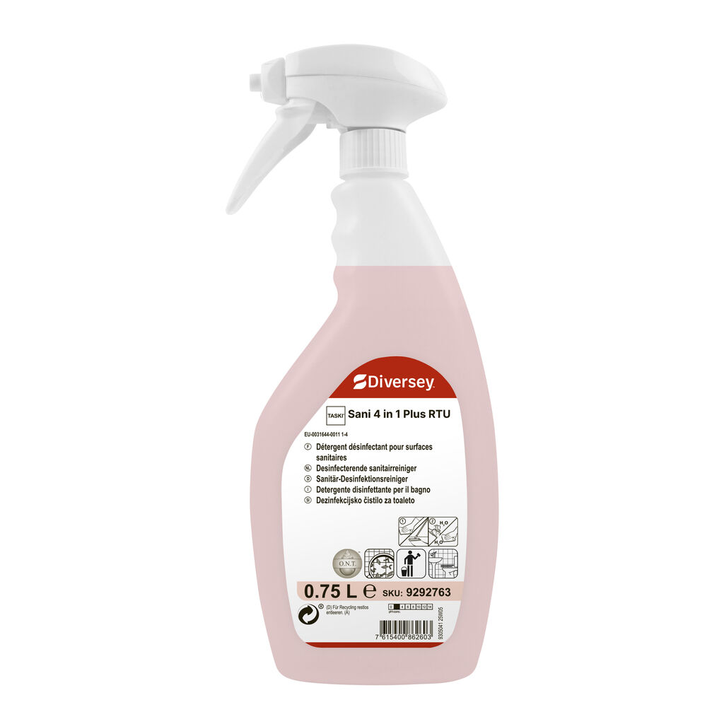 TASKI Sani 4 in 1 Plus RTU 6x0.75L - Détergent détartrant désinfectant désodorisant pour surfacessanitaires. Prêt à l'emploi.