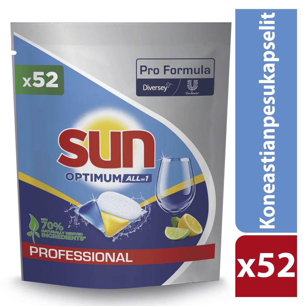 Sun Professional Optimum All-in-1 koneastianpesukapselit 4x52kpl - Kotitalous- ja ammattikäyttöön tarkoitettuihin astianpesukoneisiin