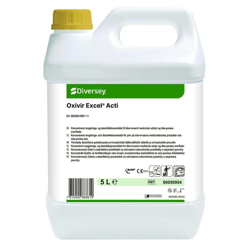 Oxivir Excel Acti 2x5L - Tiivistetty puhdistus- ja desinfiointiaine ei-invasiivisille lääkinnällisille laitteille ja koville pinnoille
