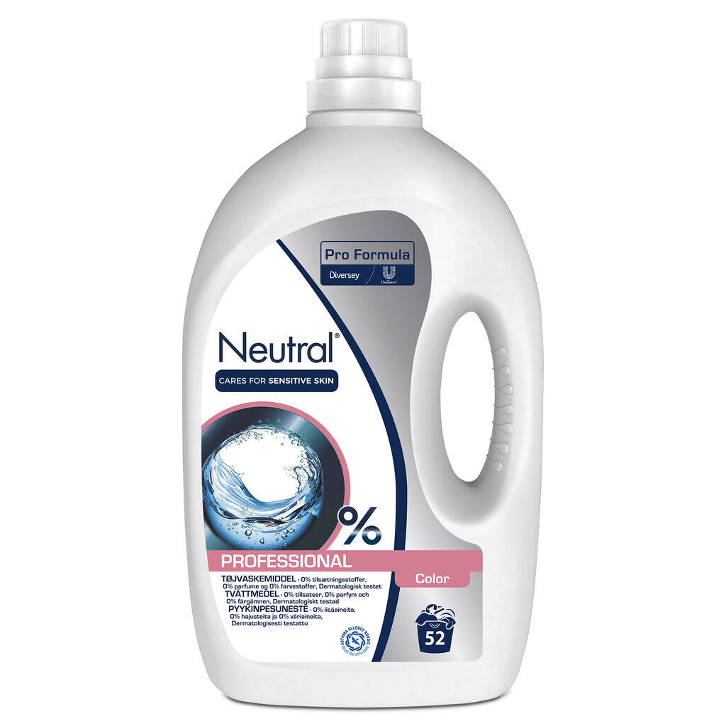 Neutral Professional Color 3x2.6L - Neutral Professional Color är ett flytande textiltvättmedel som är lämpligt för professionell rengöring av färgade textilier, inklusive sängkläder, handdukar och arbetskläder.