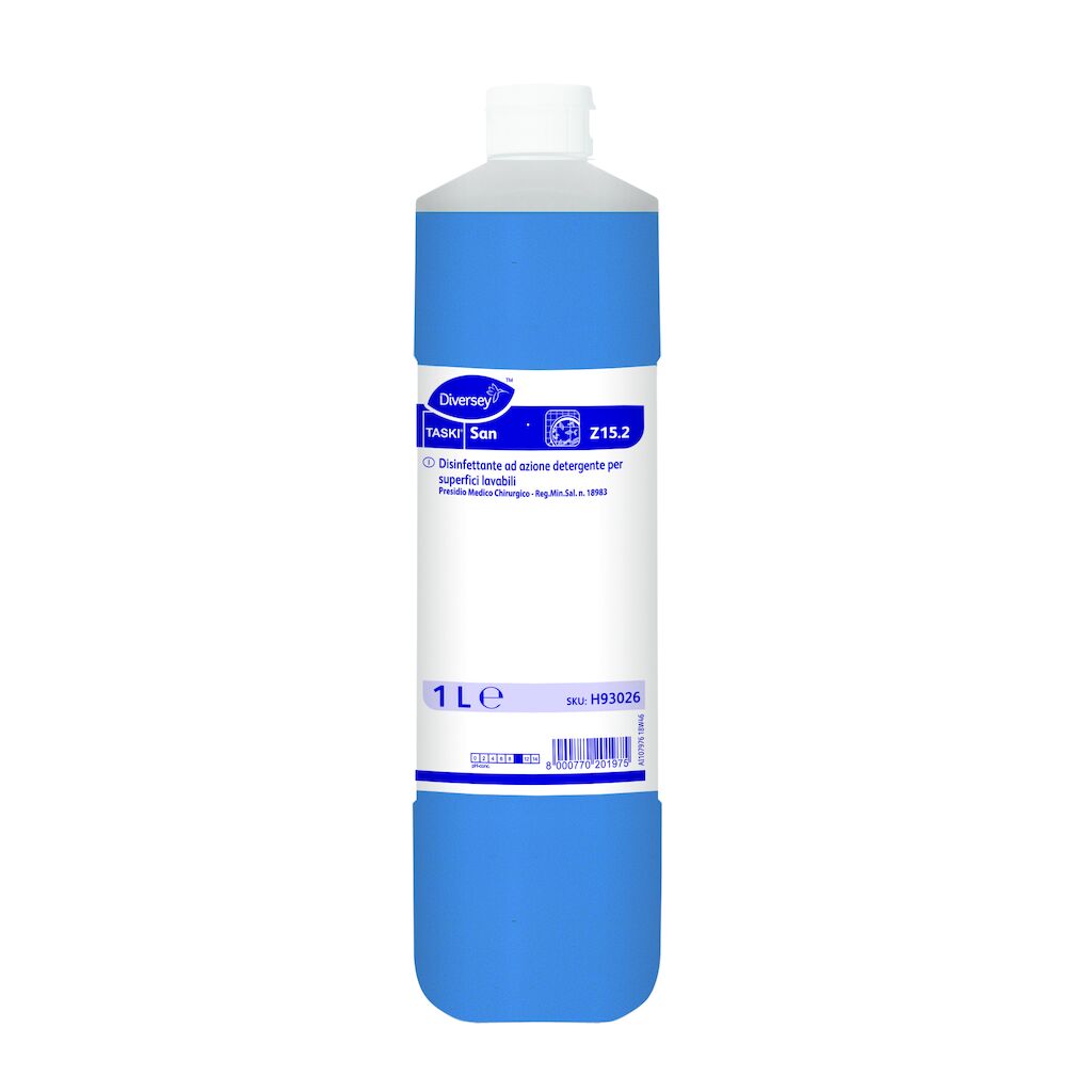 TASKI San Z15.2 6x1L - Disinfettante – detergente a base di Sali quaternari d’ammonio. Presidio Medico Chirurgico Reg. Min. Sal. n. 18983.
