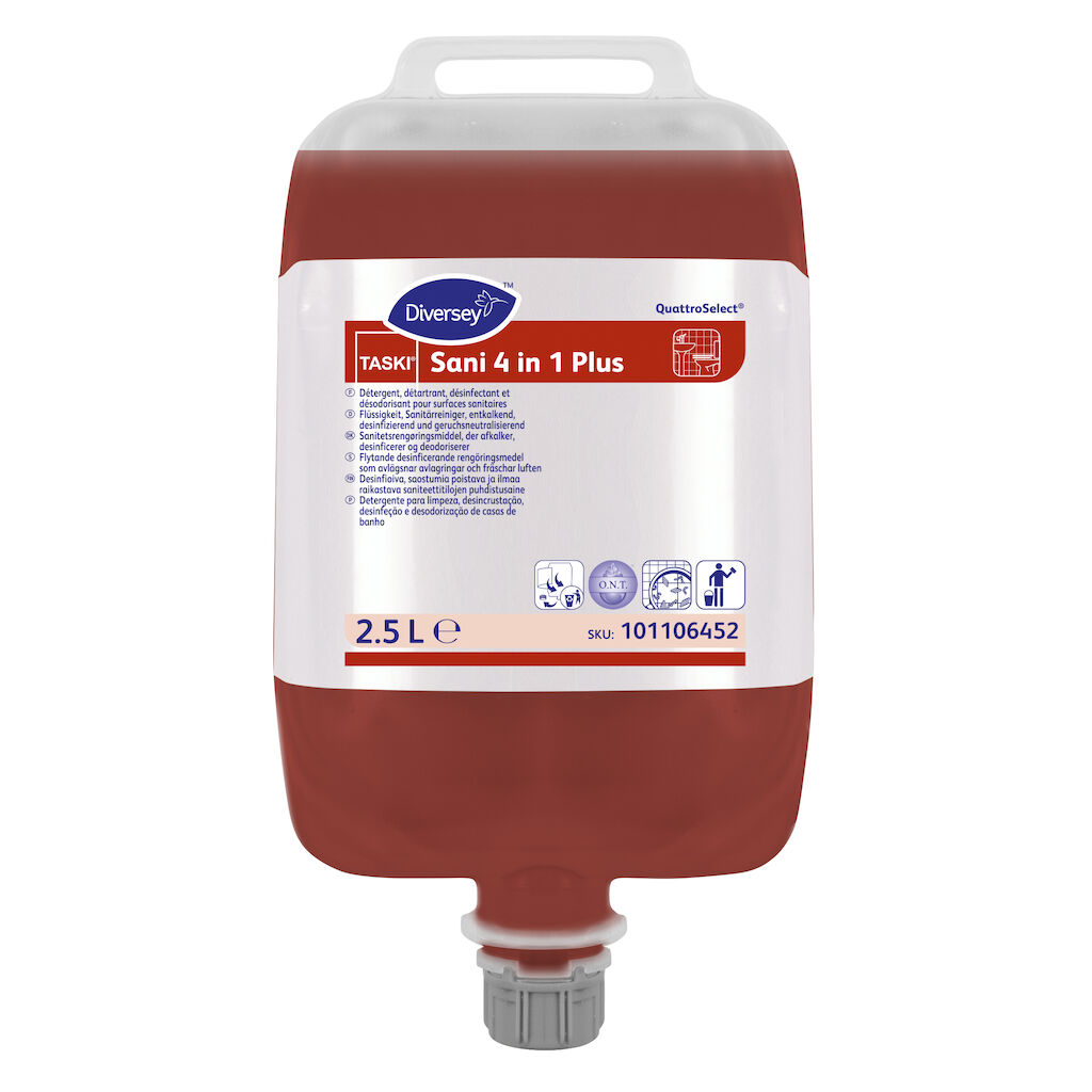 TASKI Sani 4 in 1 Plus QS 2x2.5L - Detergente para limpeza, desincrustação, desinfeção e desodorização de casas de banho - QuattroSelect®