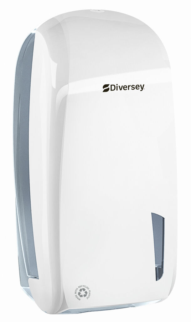 Dispenser Toilet Folded White PCR 1pz - Dispenser per carta igienica in fogli intercalati, di grande capacità e in materiali riciclati PCR