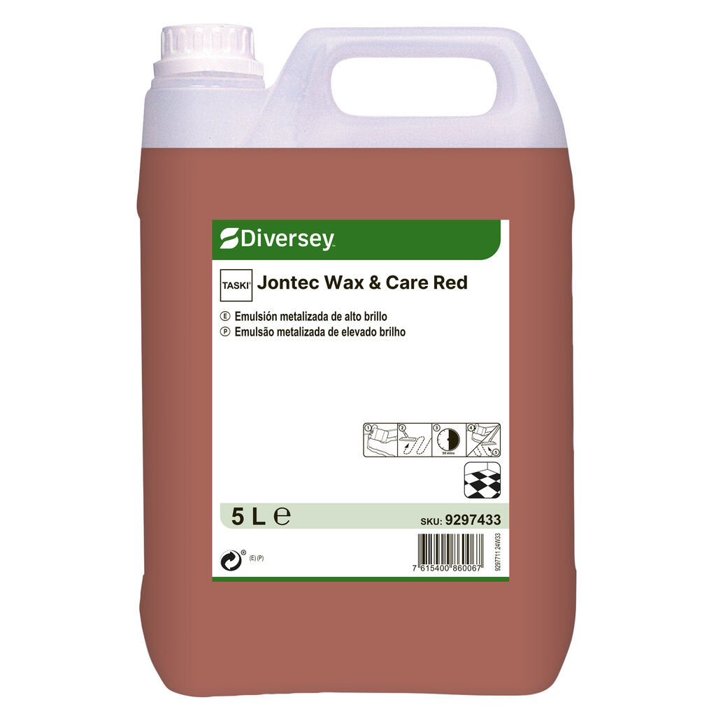 TASKI Jontec Wax & Care Red 2x5L - Emulsión roja de alto brillo para suelos duros