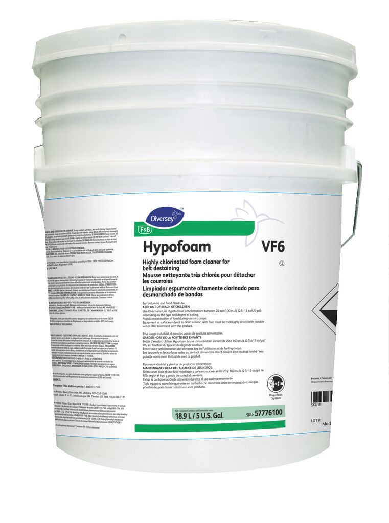 Hypofoam VF6, 5gal - Nettoyant moussant hautement chloré pour le décoloration des courroies