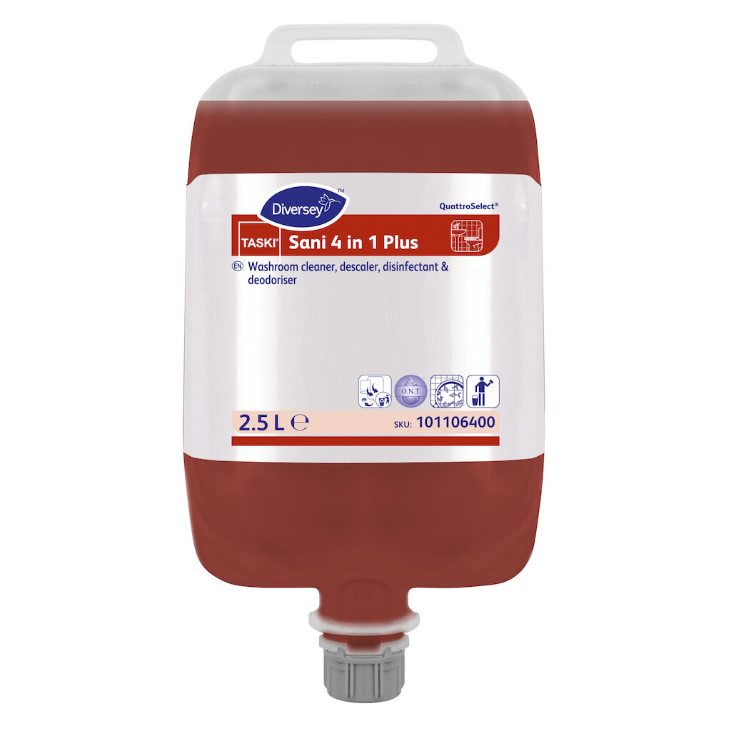 TASKI Sani 4 in 1 Plus 2x2.5L - Washroom cleaner, descaler, disinfectant and deodoriser in QuattroSelect®