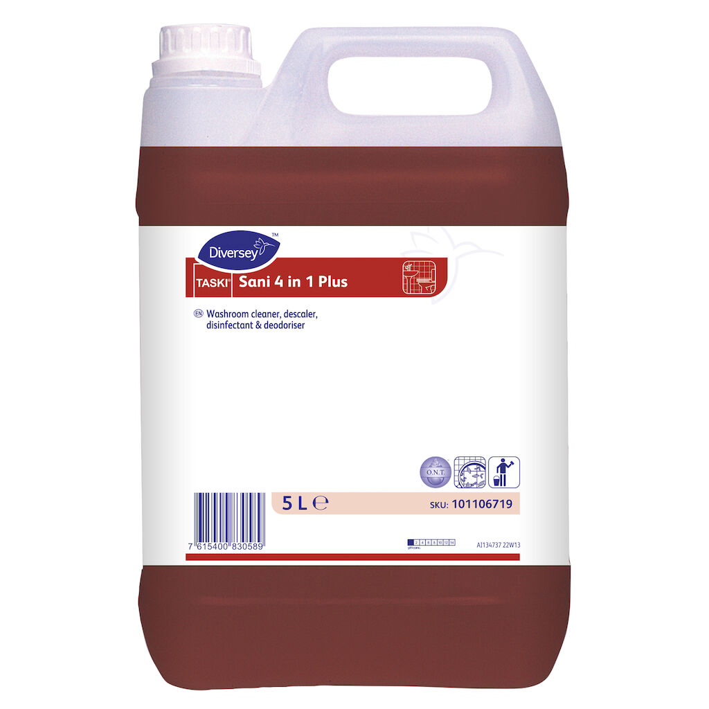 TASKI Sani 4 in 1 Plus 2x5L - Washroom cleaner, descaler, disinfectant and deodoriser