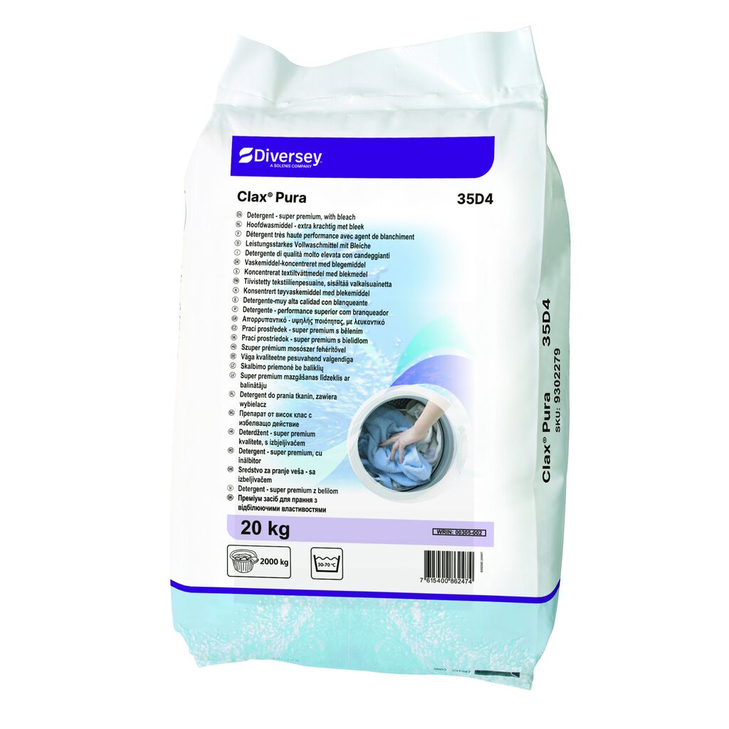 Clax Pura 35D4 20kg - Απορρυπαντική σκόνη υψηλής ποιότητας χωρίς φωσφορικά άλατα, κατάλληλη για χαμηλές και μεσαίες θερμοκρασίες