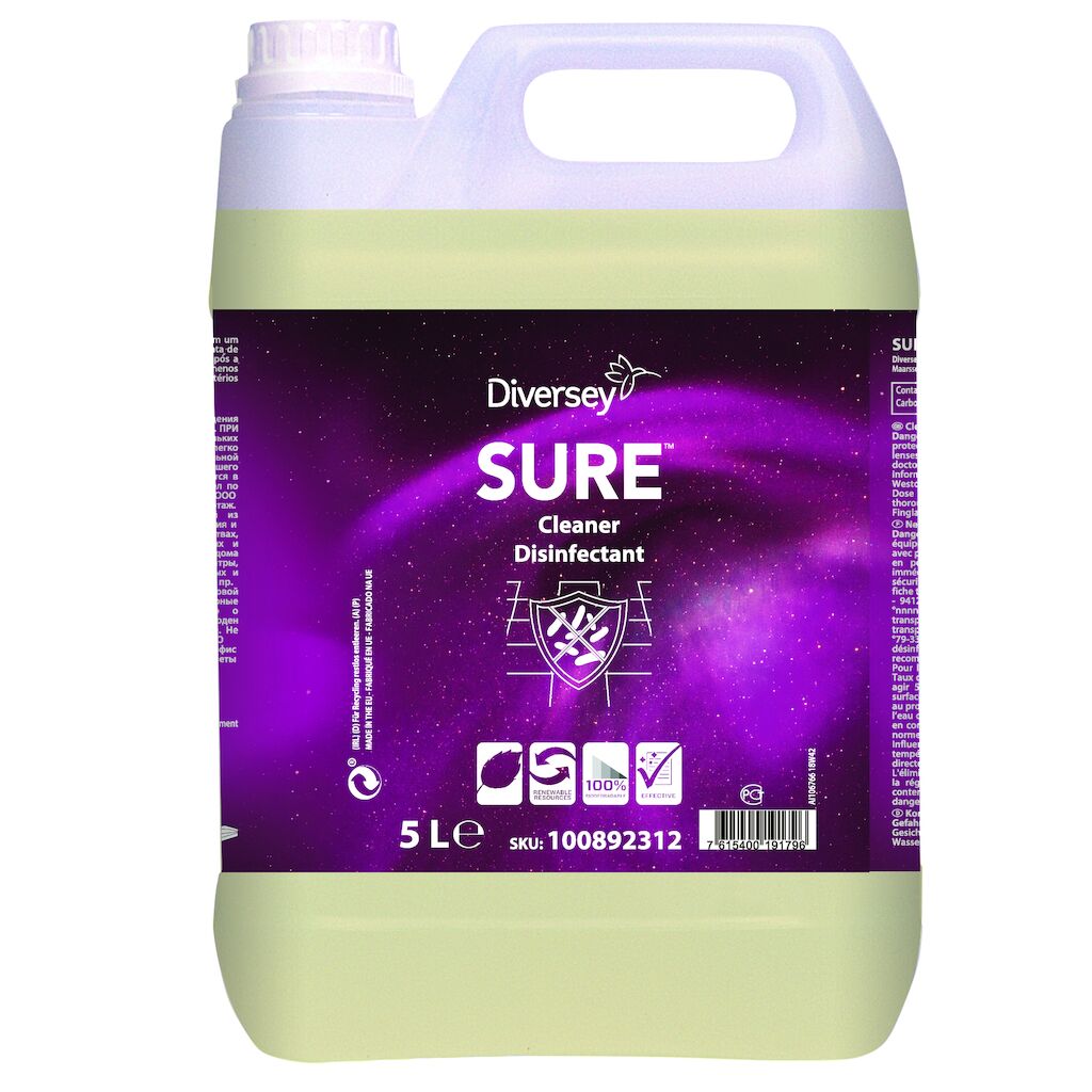 SURE Cleaner Disinfectant 2x5L - Nettoyant désinfectant liquide, concentrée, pour les surfaces, à base de matières premières végétales