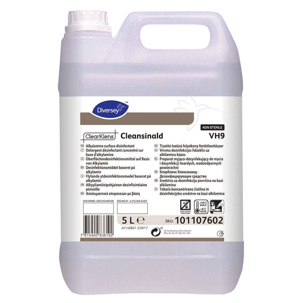 ClearKlens Cleansinald Non sterile VH9 2x5L - Détergent désinfectant concentré sur base d’alkylamine