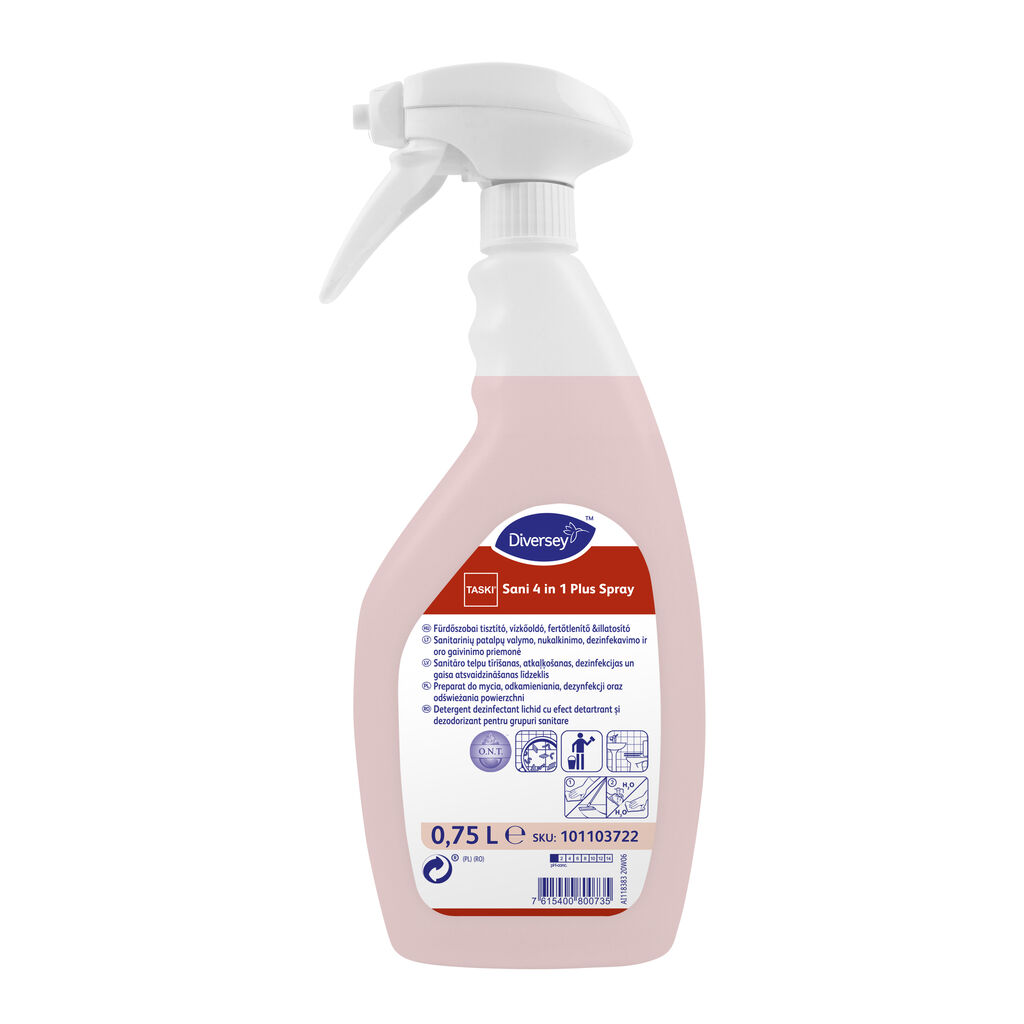 TASKI Sani 4 in 1 Plus Spray 6x0.75L - Detergent dezinfectant lichid cu efect detartrant și dezodorizant pentru grupuri sanitare