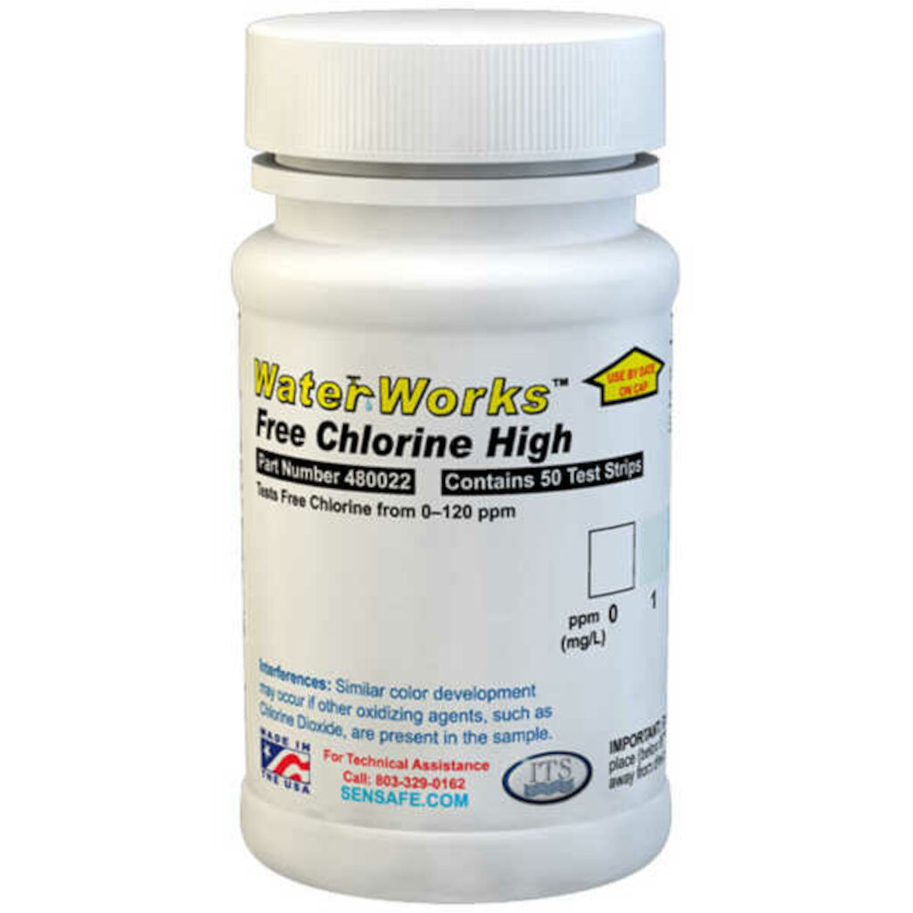 WaterWorks™ Free Chlorine High 0-120ppm 50pc - Bandelettes de test pour déterminer la teneur en chlore dans une solution chimique