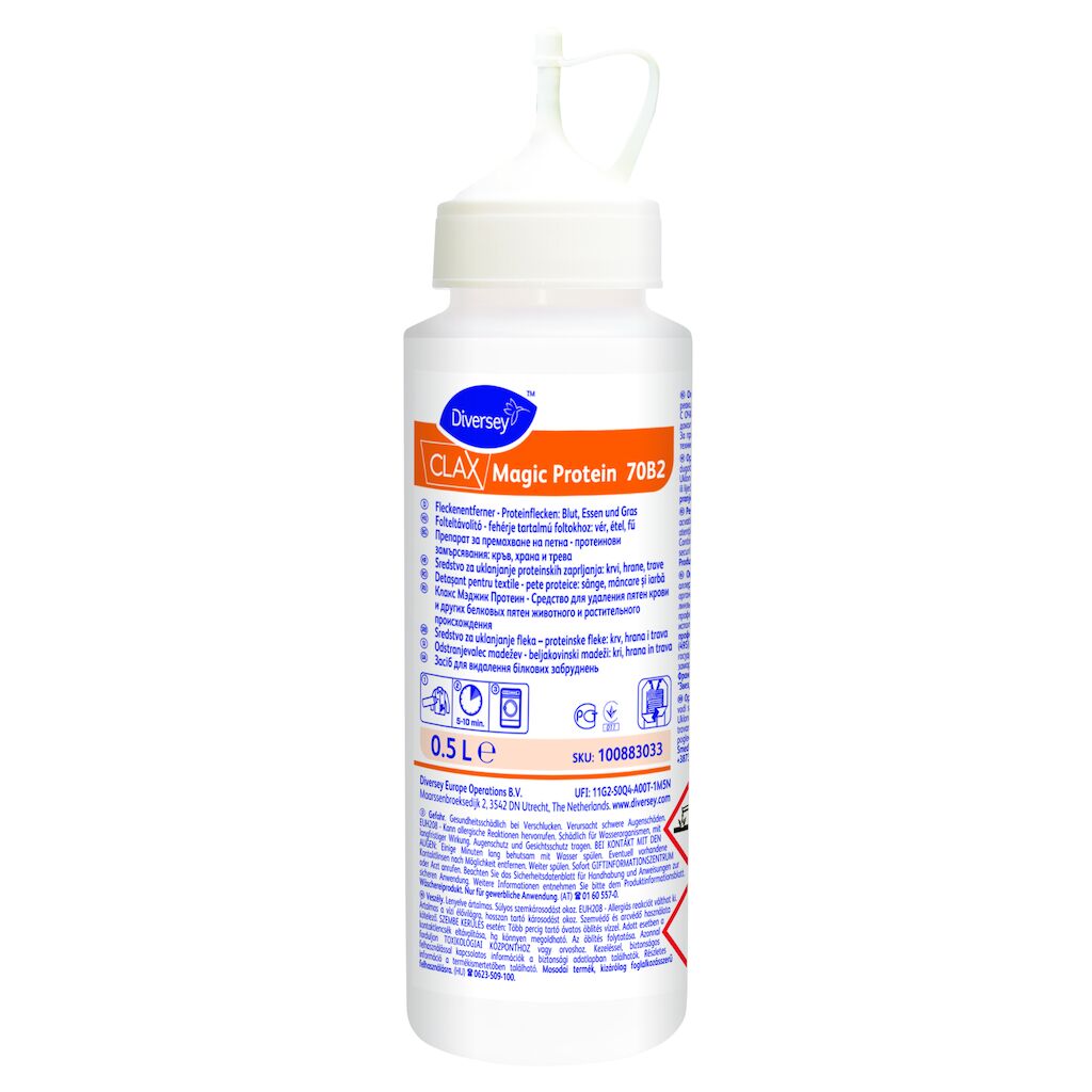 Clax Magic Protein 70B2 4x0.5L - Detașant pentru textile - pete proteice: sânge, mâncare și iarbă