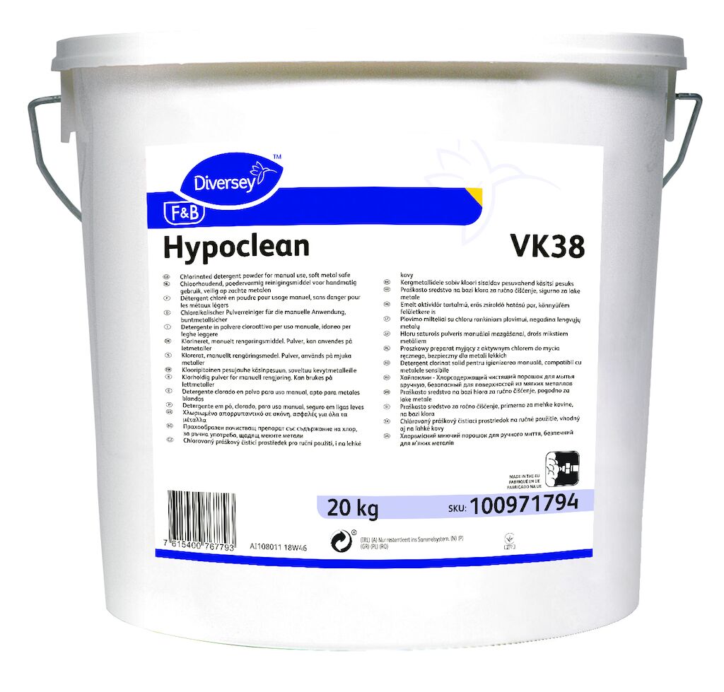 Hypoclean VK38 20kg - Chloorhoudend, poedervormig reinigingsmiddel voor handmatig gebruik, veilig op zachte metalen