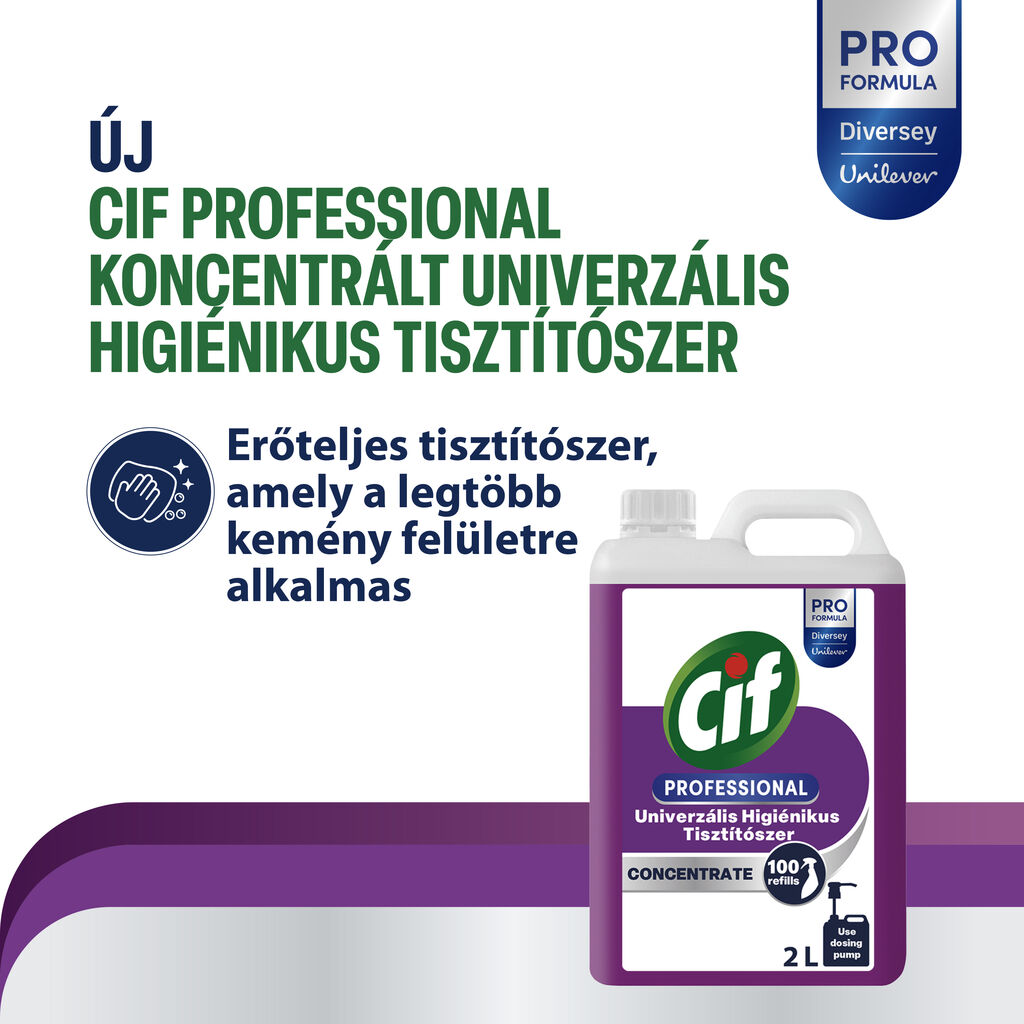 Cif Professional Univerzális higiéniai tisztítószer koncentrátum 2x2L - Kiváló zsíroldó hatás a higiénikusan tiszta felületekért.