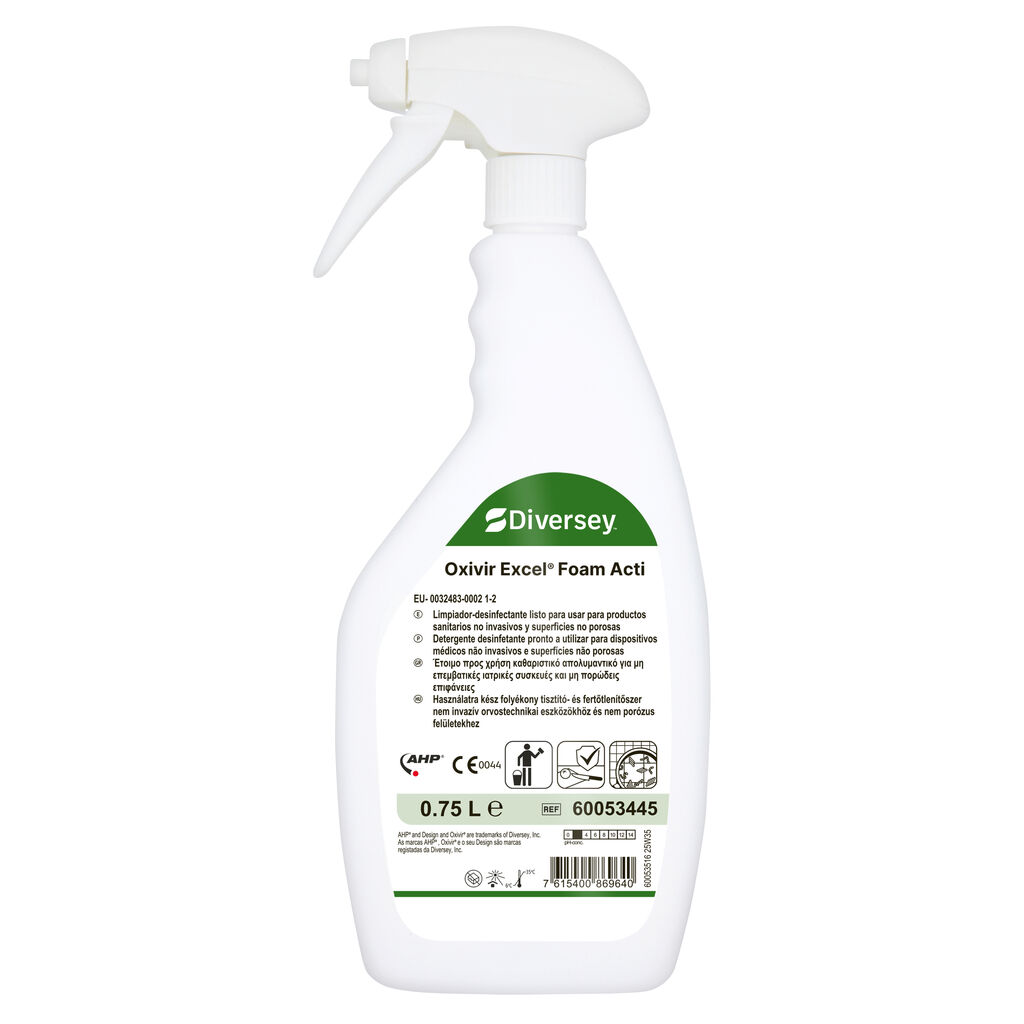 Oxivir Excel Foam Acti 6x0.75L - Limpiador desinfectante listo para usar para aparatos médicos no invasivos y superficies no porosas
