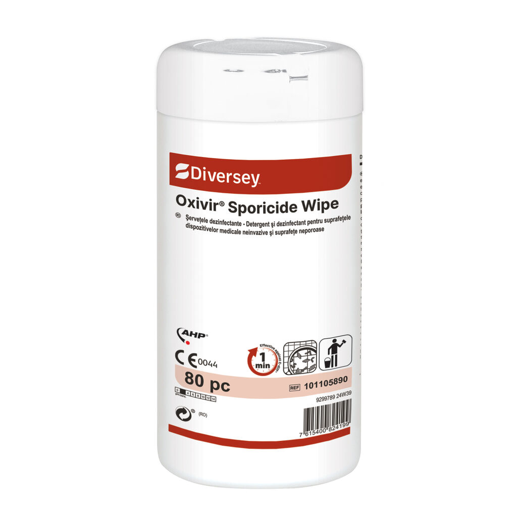 Oxivir Sporicide Wipe 12x80Buc. - Șervețele dezinfectante - Detergent și dezinfectant pentru suprafețele dispozitivelor medicale neinvazive și suprafețe neporoase