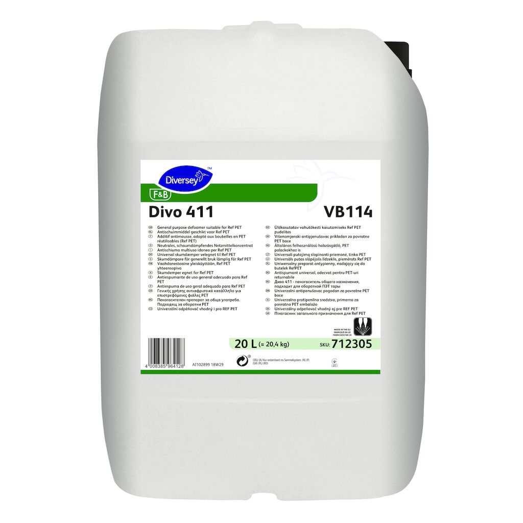Divo 411 VB114 20L - Skumdämpare med brett användningsområde, lämplig för Ref PET