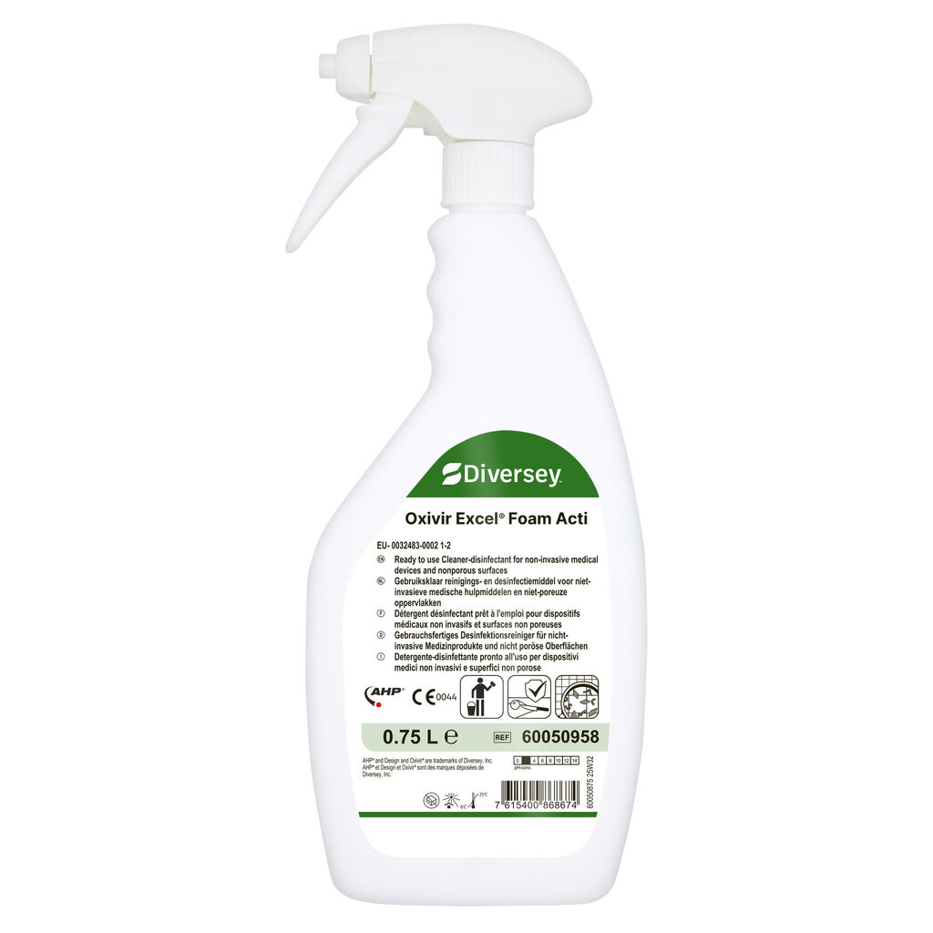 Oxivir Excel Foam Acti 6x0.75L - Detergente-disinfettante pronto all'uso per superfici di dispositivi medici non invasivi e superfici dure. Autorizzazione BPR: EU-0032483-0002 1-2