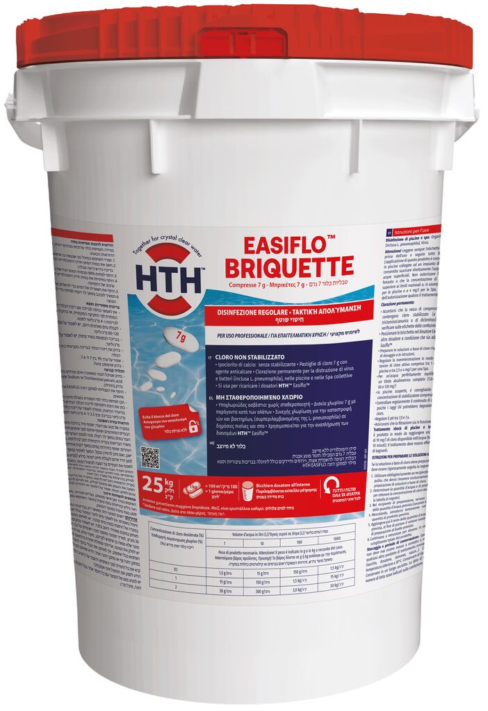 HTH EASIFLO BRIQUETTES 25kg - Cloro non stabilizzato in pastiglie da 7 g