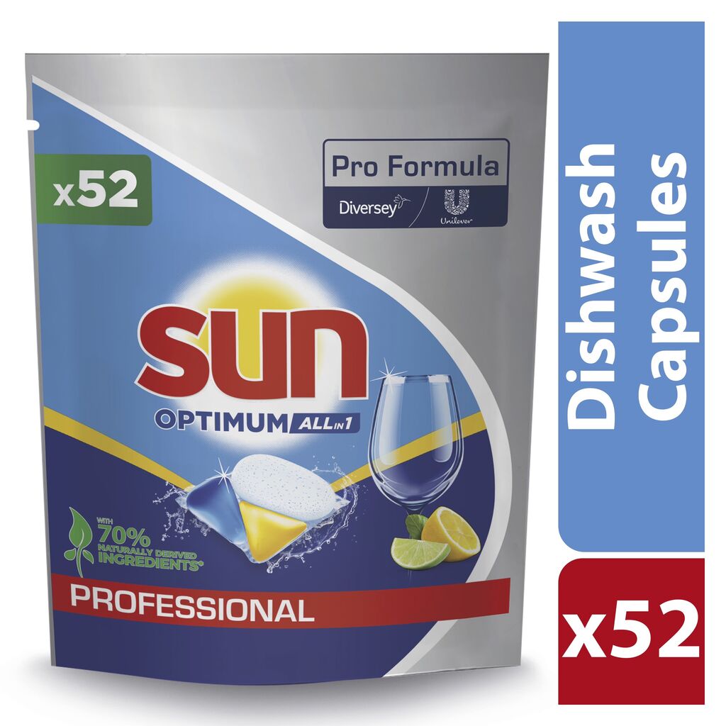 Sun Pro Formula Optimum All in 1 Capsules 4x52pc - Dishwasher Capsules All in 1, with rinse aid and salt, suitable for both household and professional 1-5 min cycle dishwashers.