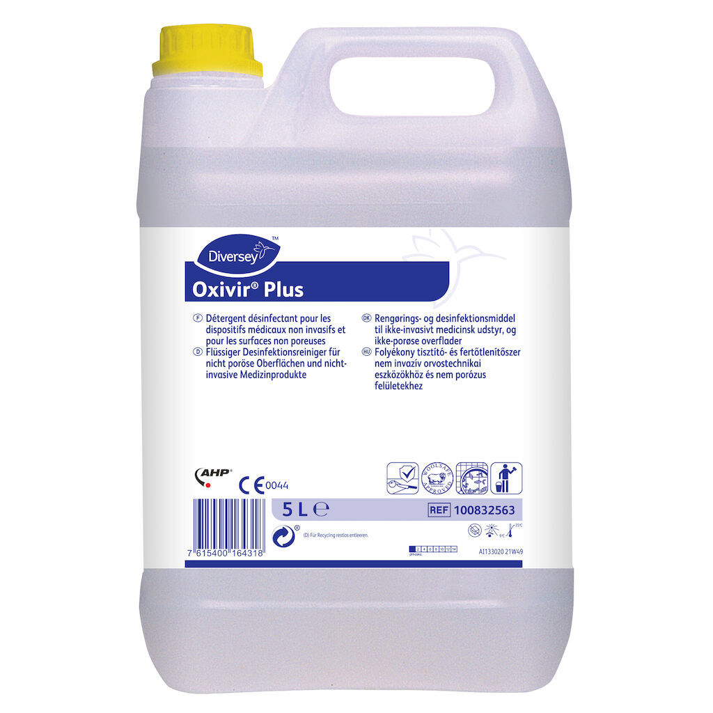 Oxivir Plus 2x5L - Détergent et désinfectant pour les surfaces dures non poreuses et les dispositifs médicaux non invasifs. Pour les surfaces alimentaires et non alimentaires.