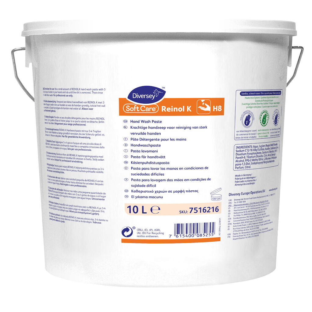 Soft Care Reinol K H8 10L - Pasta para lavagem das mãos em condições de sujidade difícil