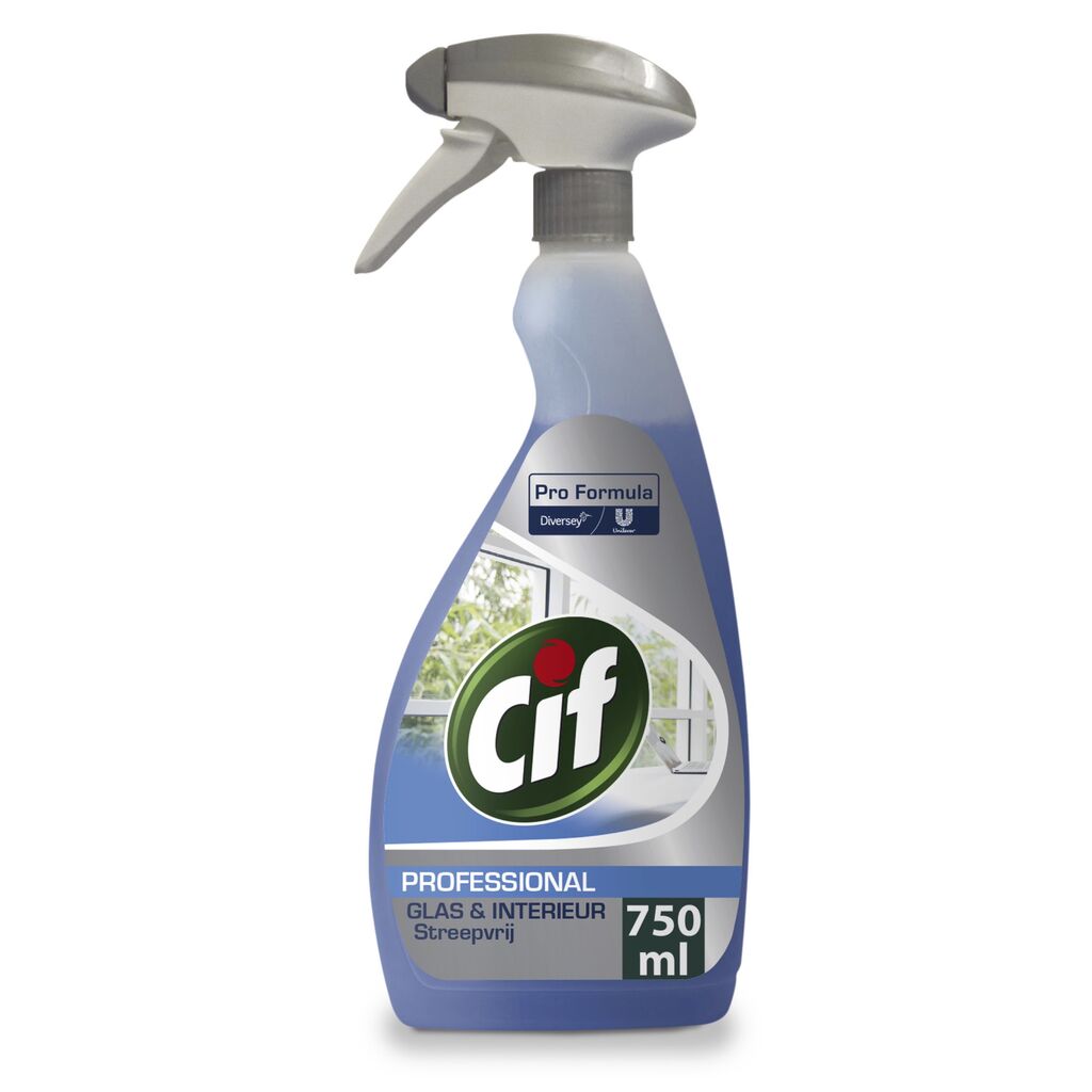 Cif Pro Formula Glas & Interieur Reiniger 6x0.75L - Reiniger voor glas, ramen en niet-poreuze oppervlakken.