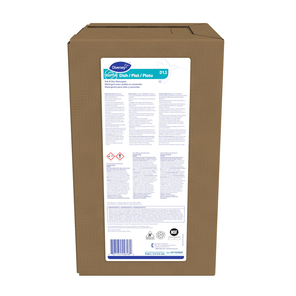 Suma® Dish D1.5 D1.5, 2.5gal - Détergent pour casseroles et poêles